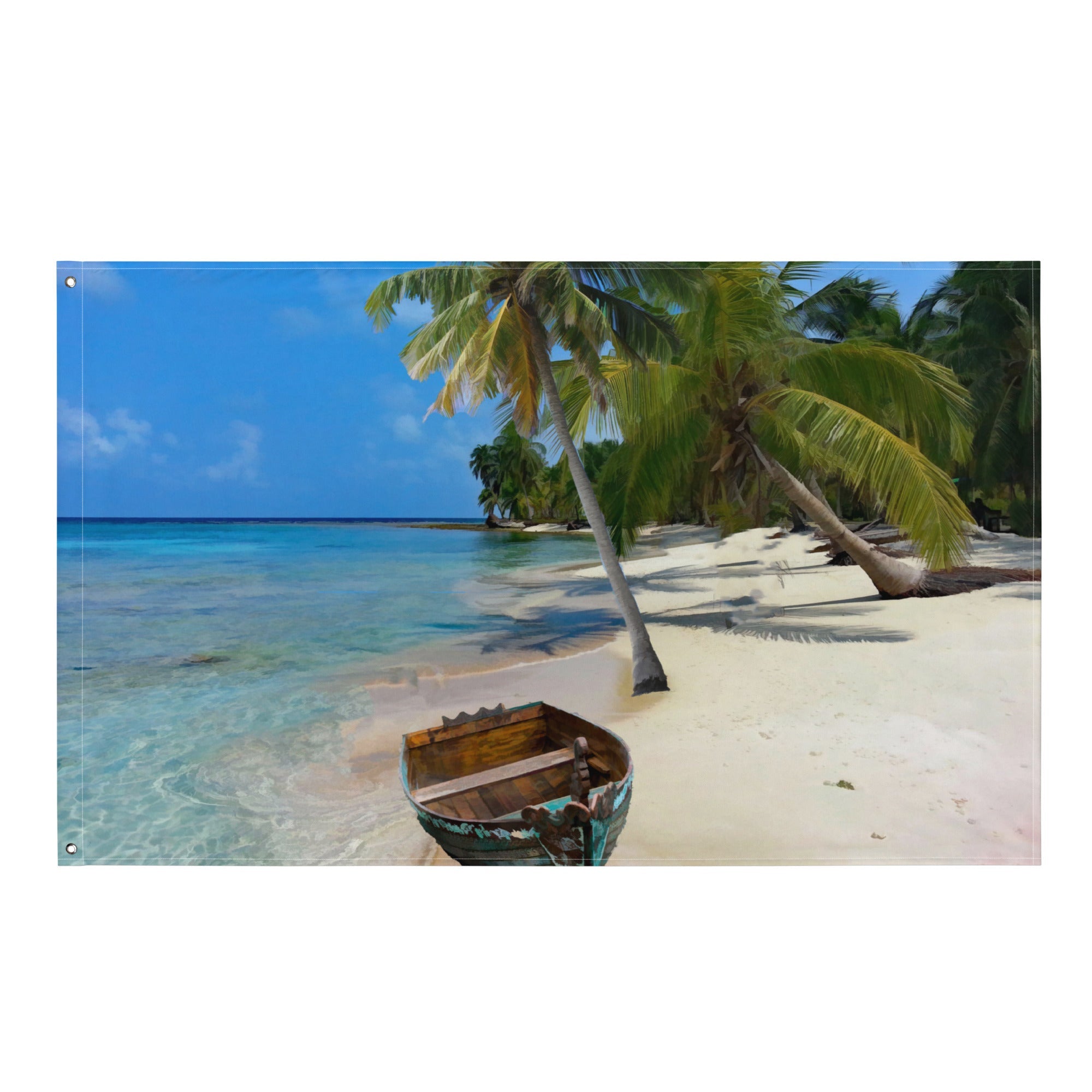 Coconut Trees Ocean Painting Flag Tapestry-0