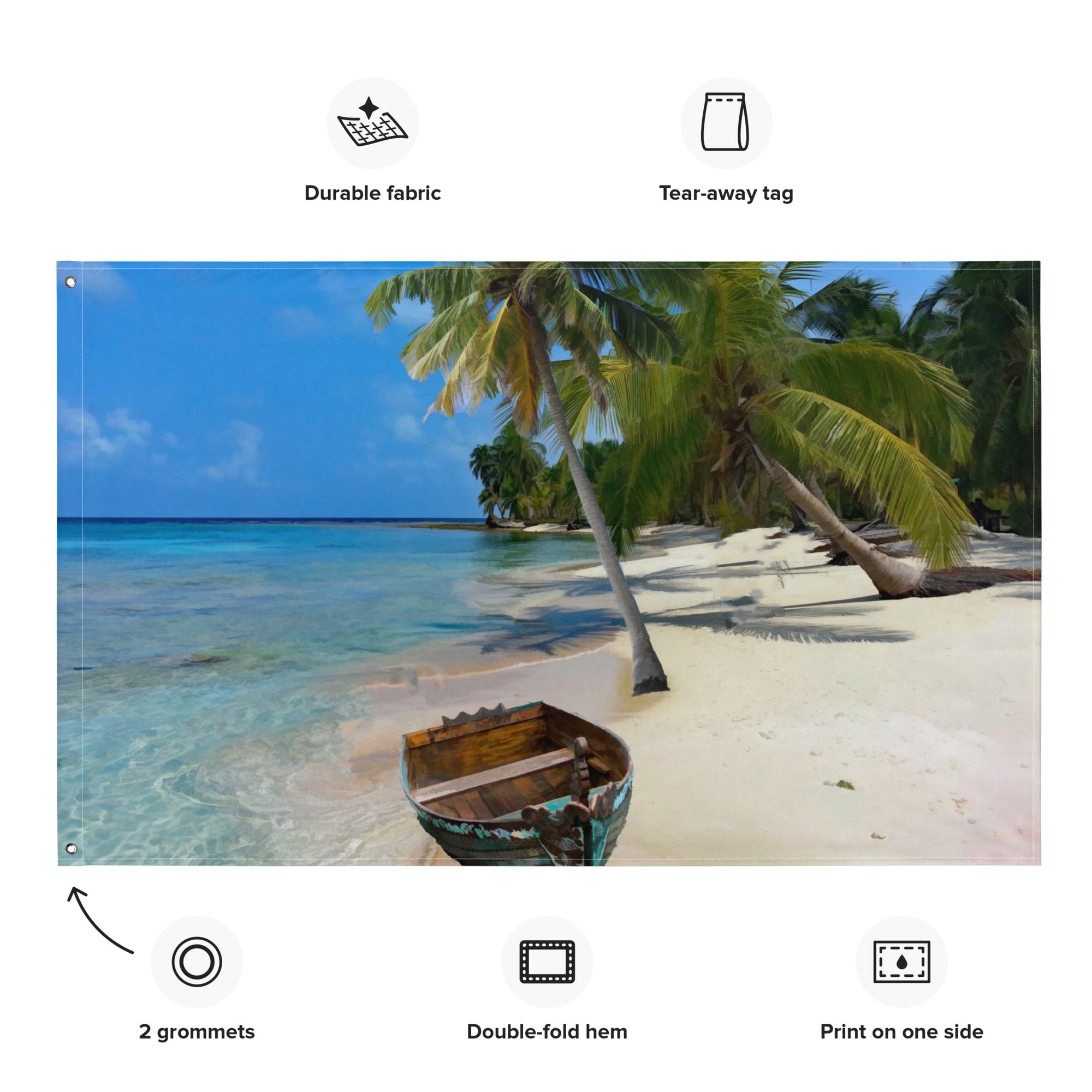 Coconut Trees Ocean Painting Flag Tapestry-1