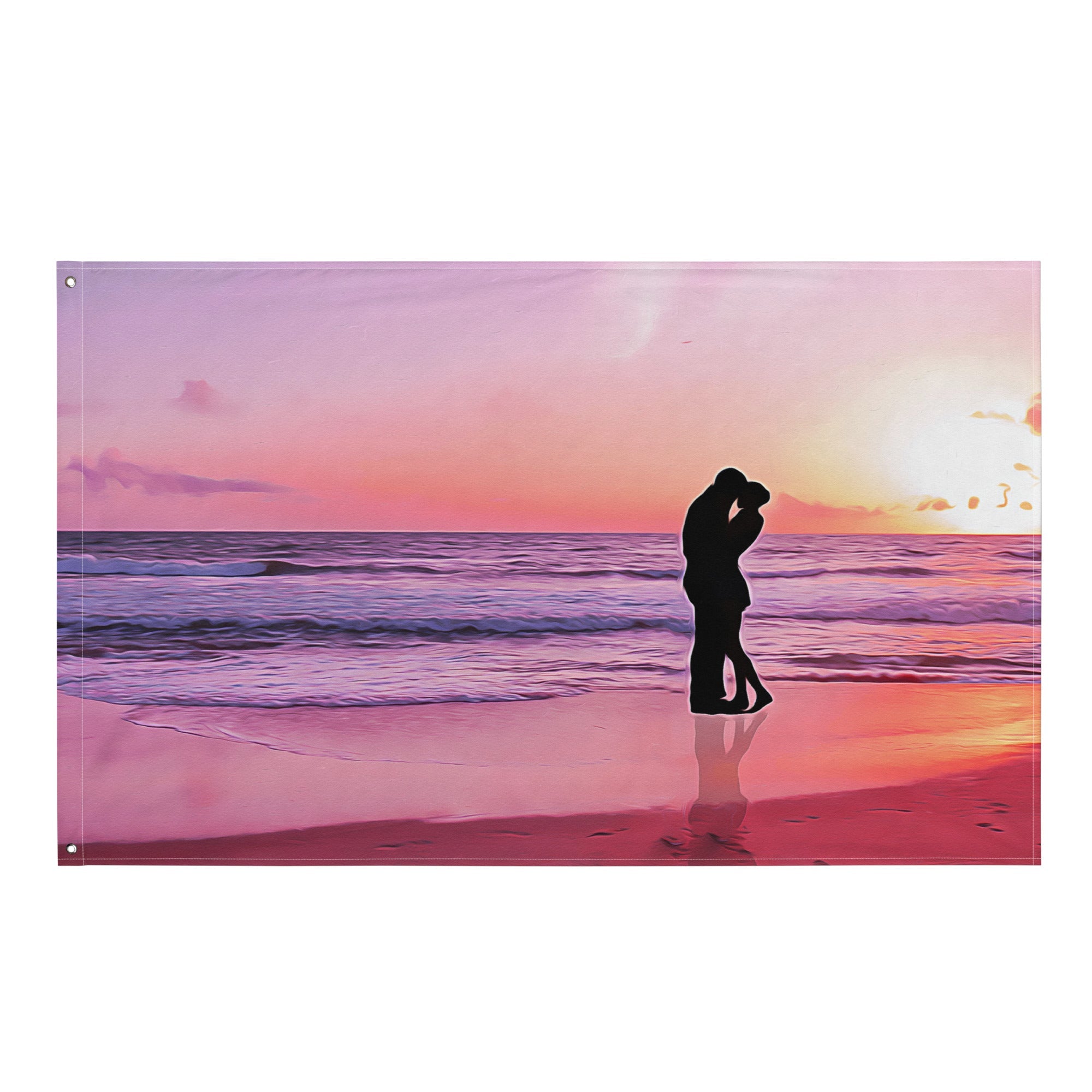 Kiss on Beach Ocean  Painting Flag Tapestry-0