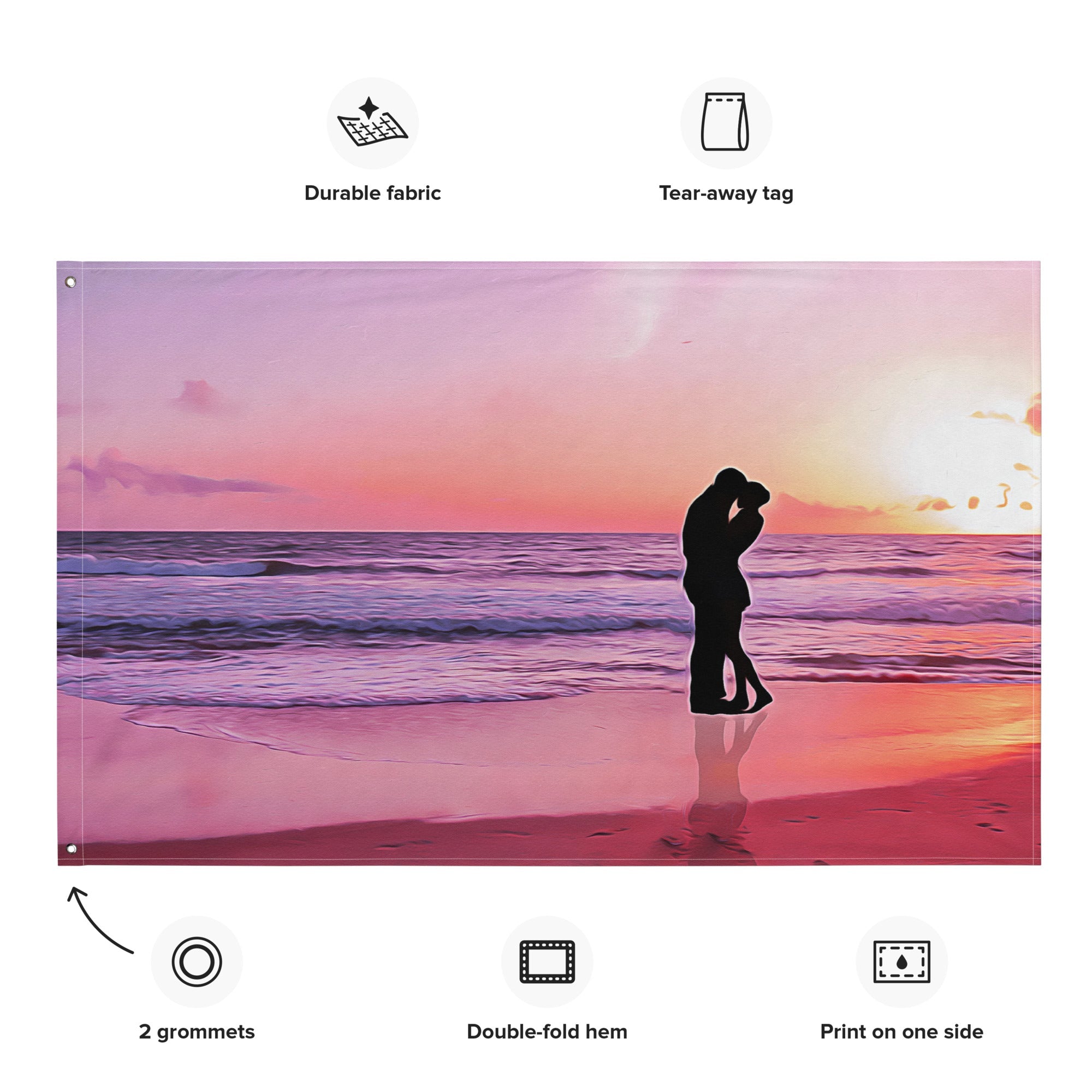 Kiss on Beach Ocean  Painting Flag Tapestry-1