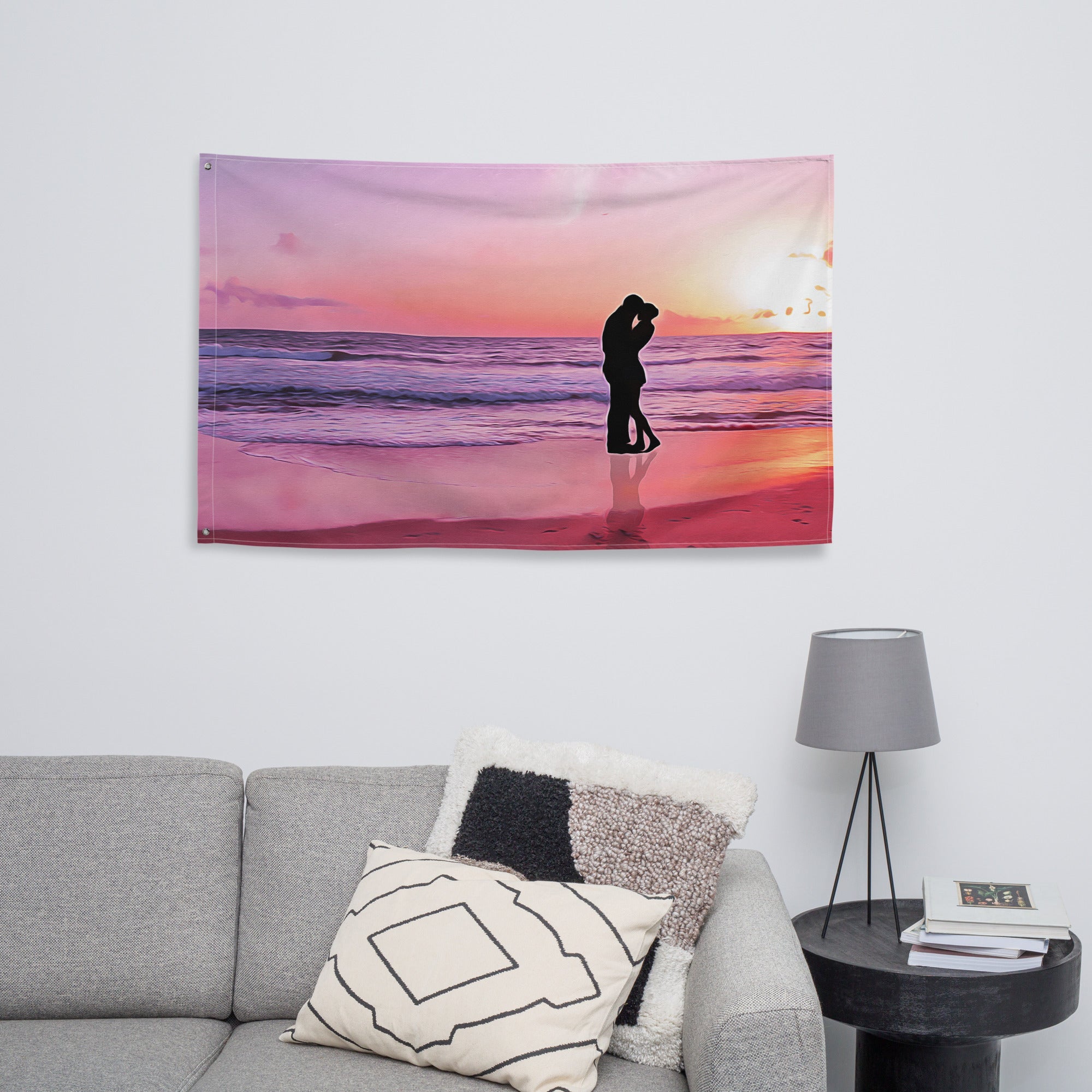 Kiss on Beach Ocean  Painting Flag Tapestry-3