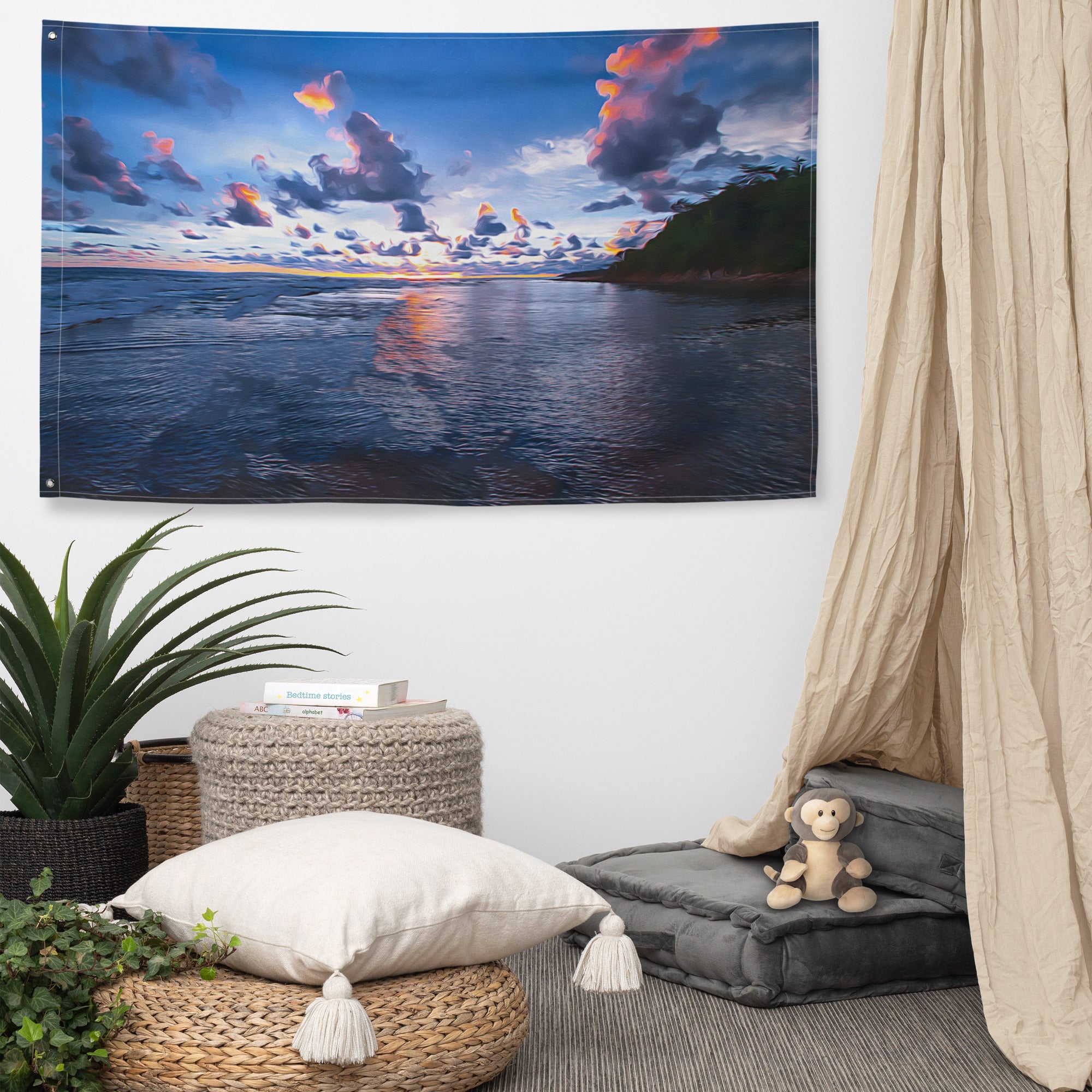 Ocean Clouds  Painting Flag Tapestry-4