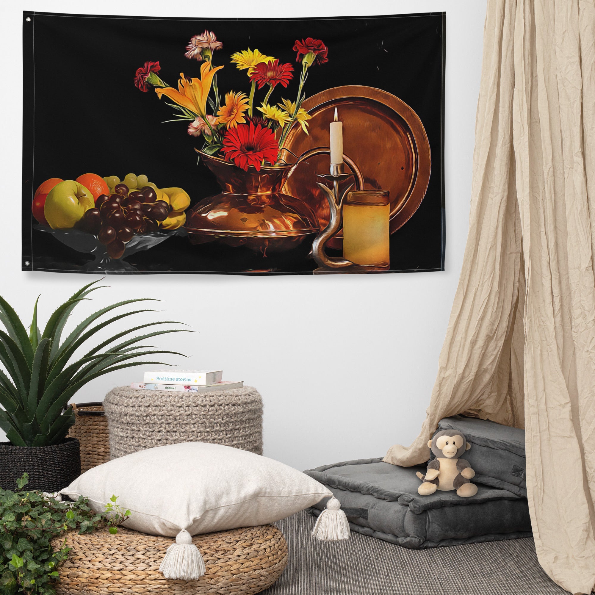 Still Life Candle Painting Flag Tapestry-4
