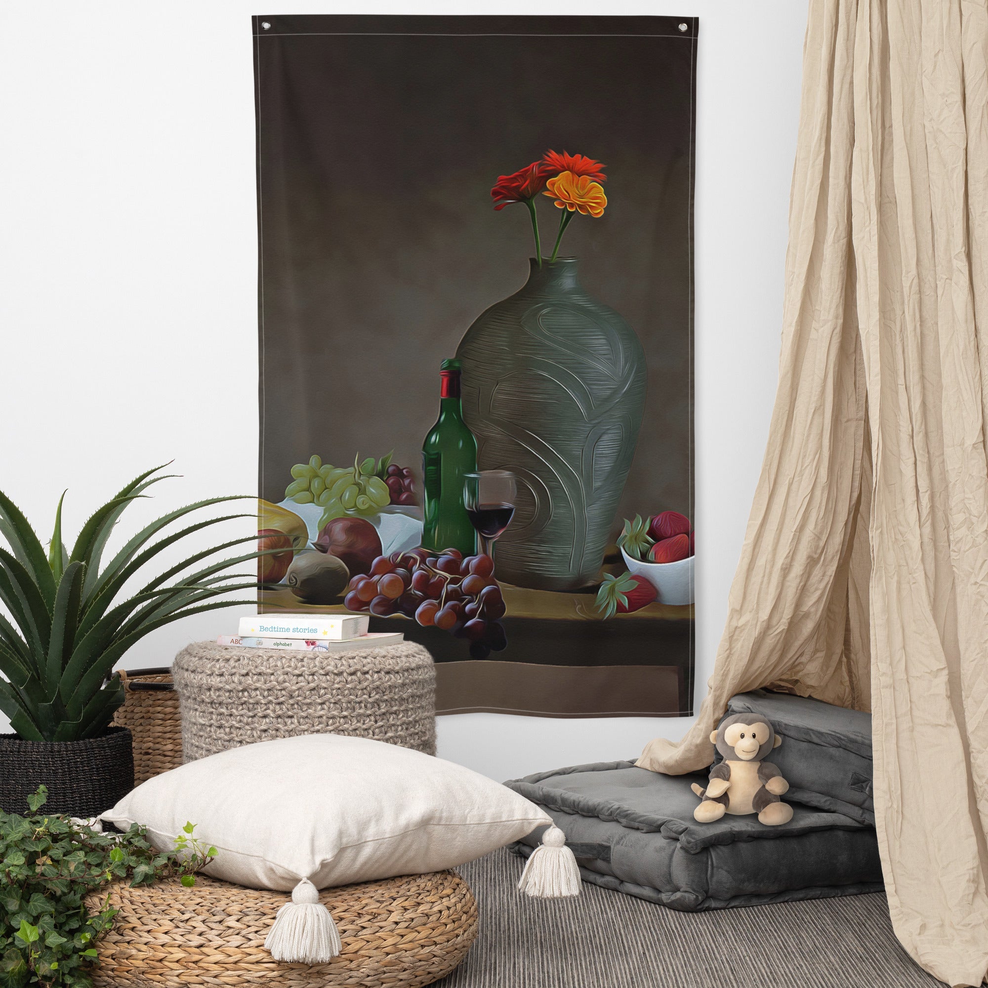 Wine Glass Still Life Painting 2 Flag Tapestry-4