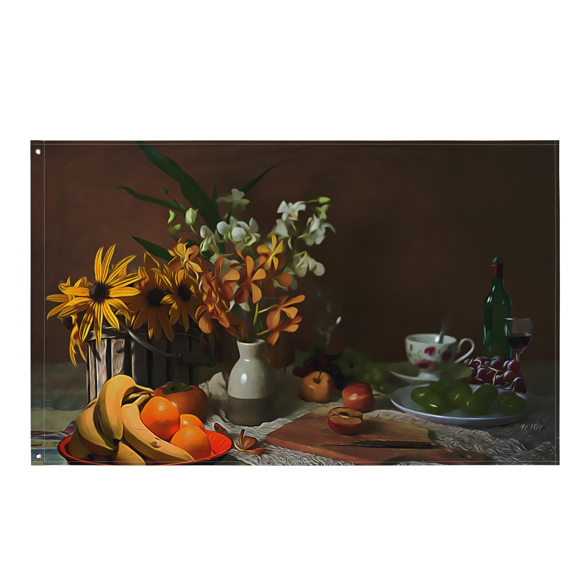 Yellow Flower Still Life Painting Flag Tapestry-0