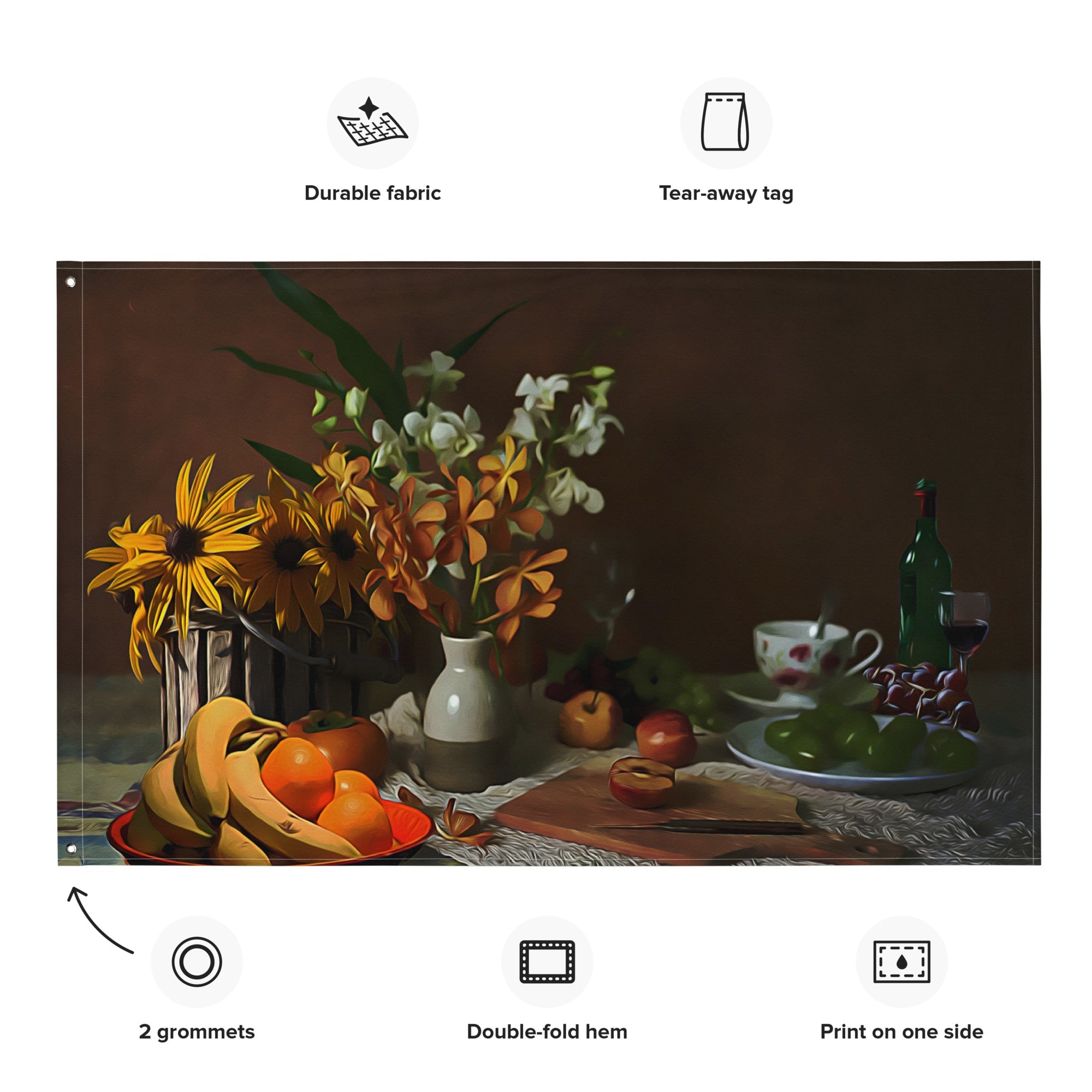 Yellow Flower Still Life Painting Flag Tapestry-1