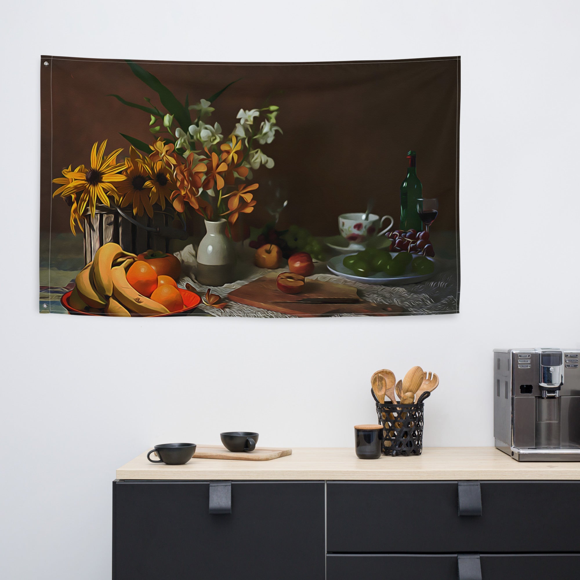Yellow Flower Still Life Painting Flag Tapestry-4