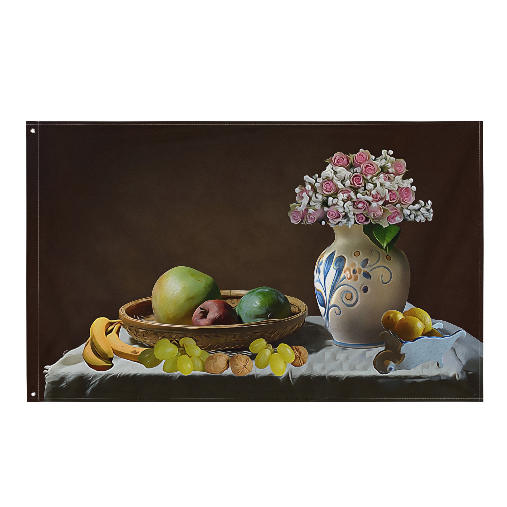 Fruit And Flower Still Life Painting Flag Tapestry-0