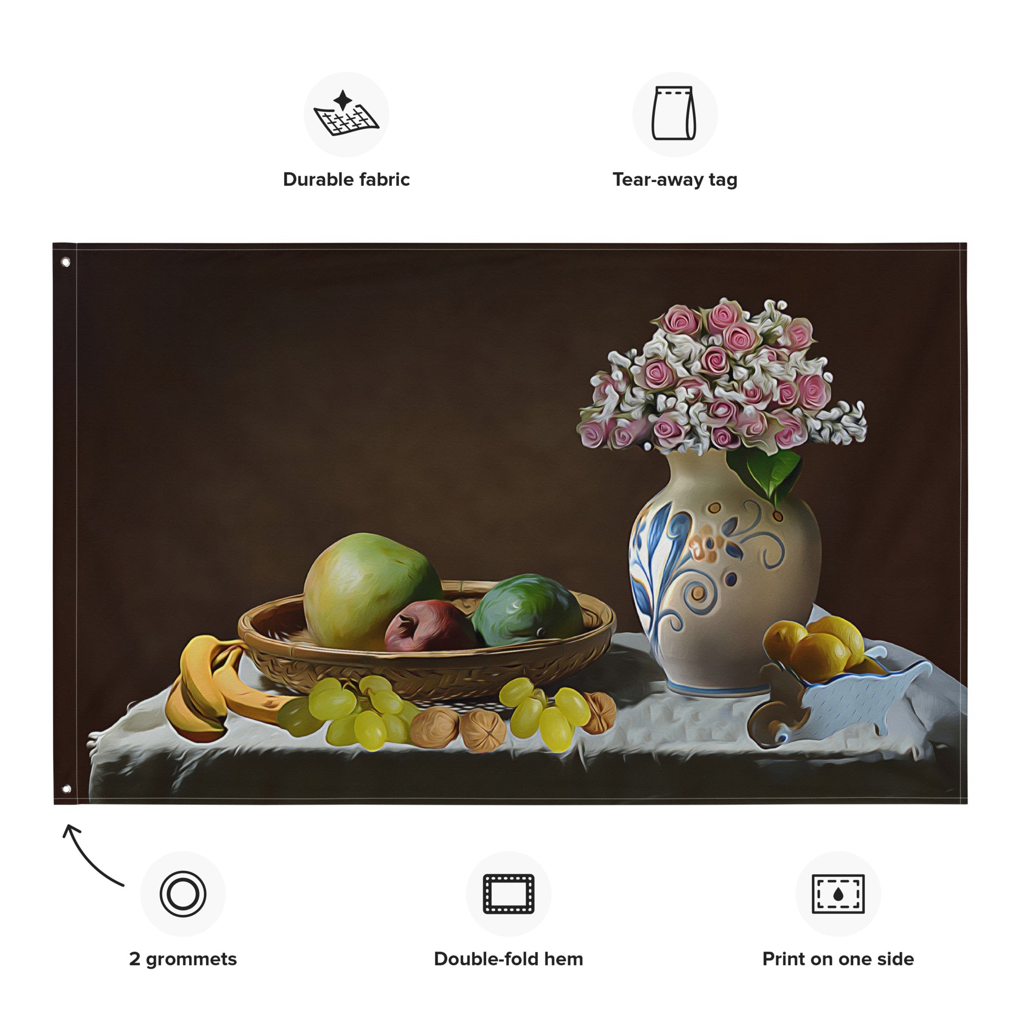 Fruit And Flower Still Life Painting Flag Tapestry-1