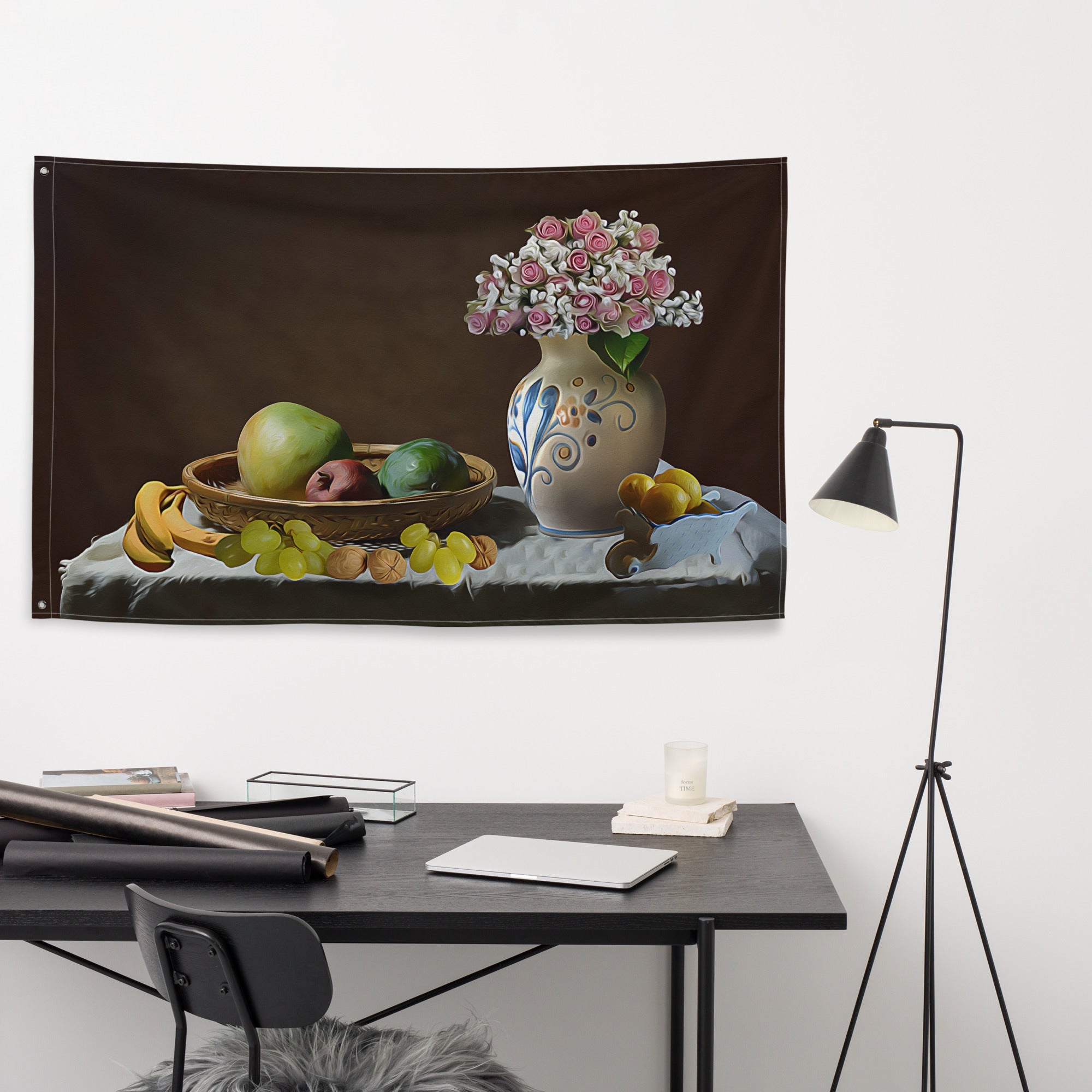 Fruit And Flower Still Life Painting Flag Tapestry-3