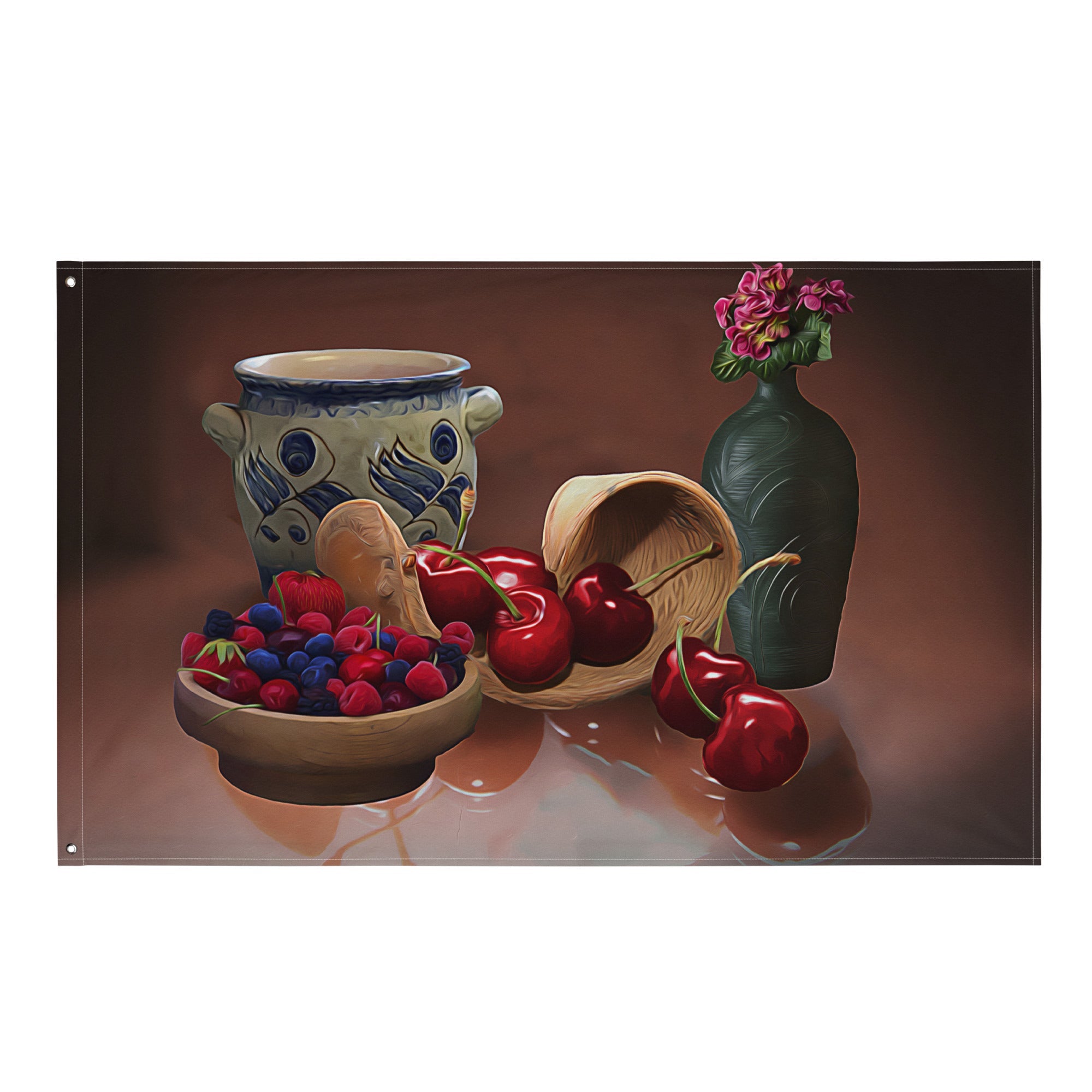 Cherry Still Life Painting Flag Tapestry-0