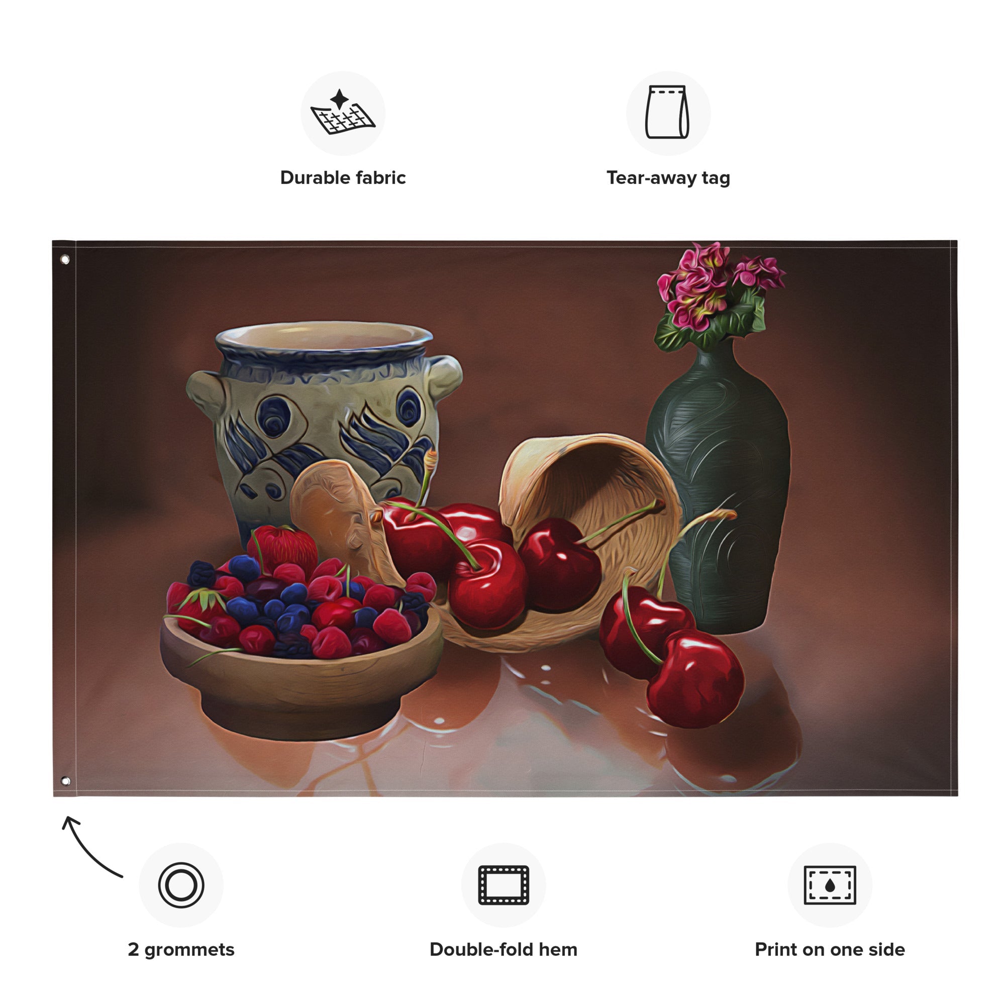 Cherry Still Life Painting Flag Tapestry-1