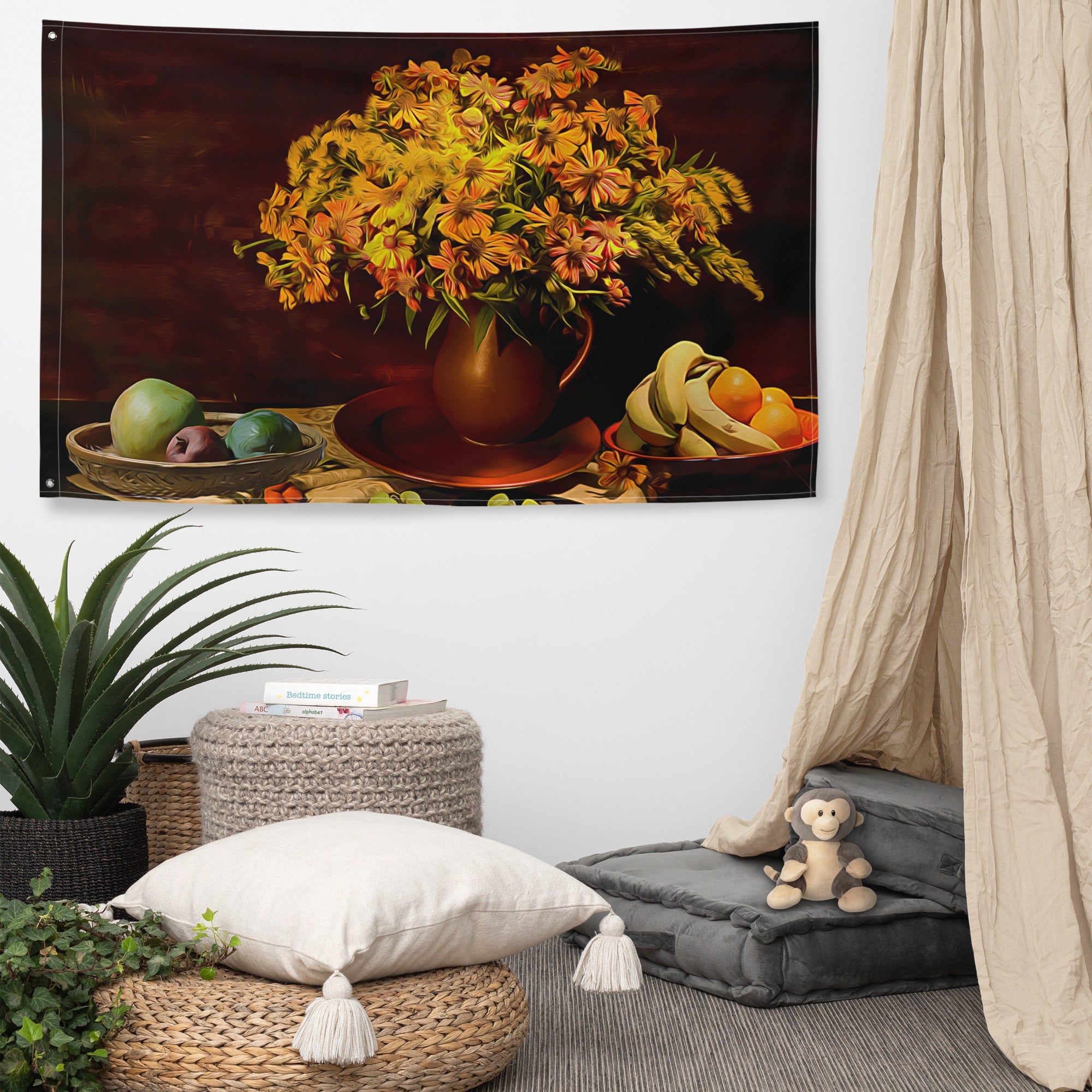 Still Life  Fruits Painting 3 Flag Tapestry-4