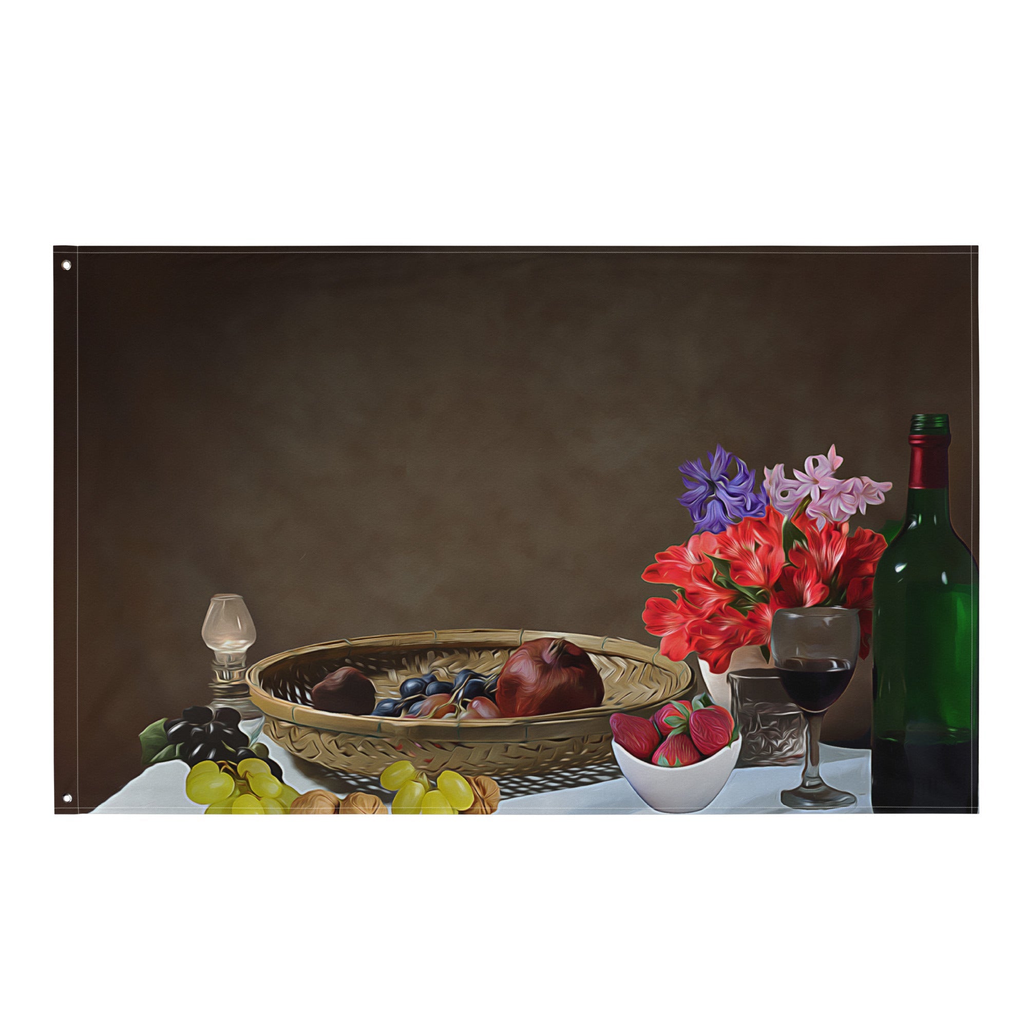 Still Life Wine Painting 2 Flag Tapestry-0