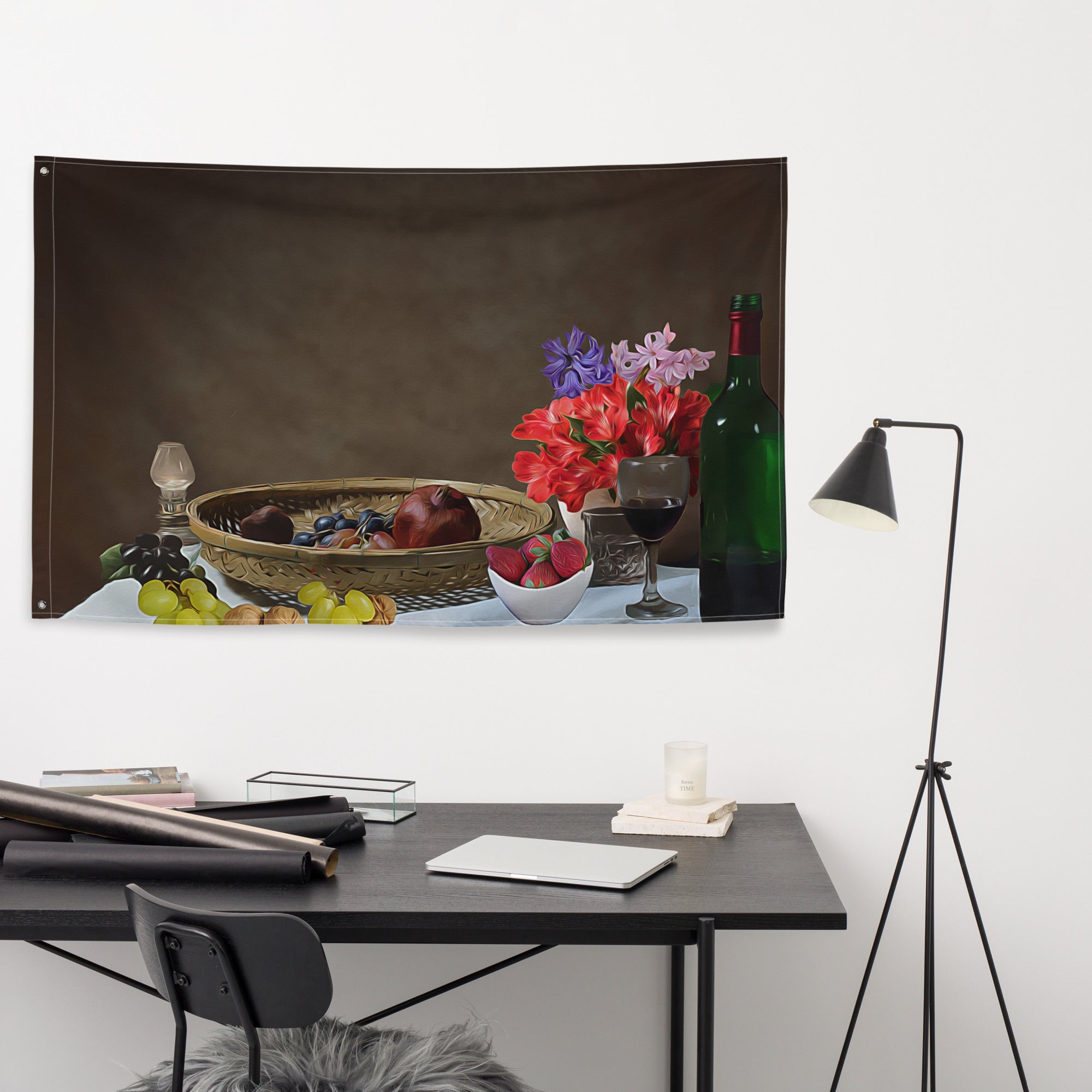 Still Life Wine Painting 2 Flag Tapestry-3