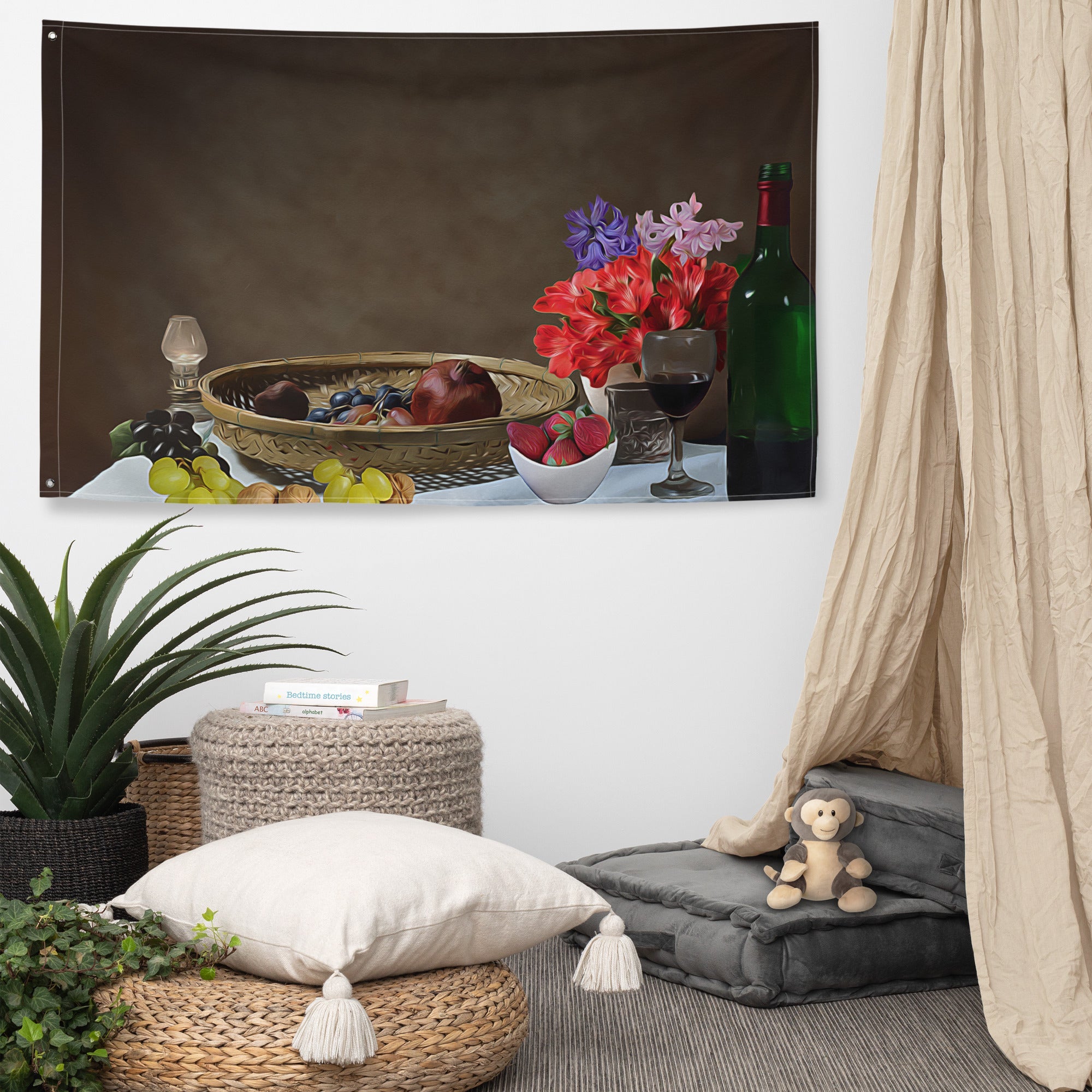 Still Life Wine Painting 2 Flag Tapestry-4