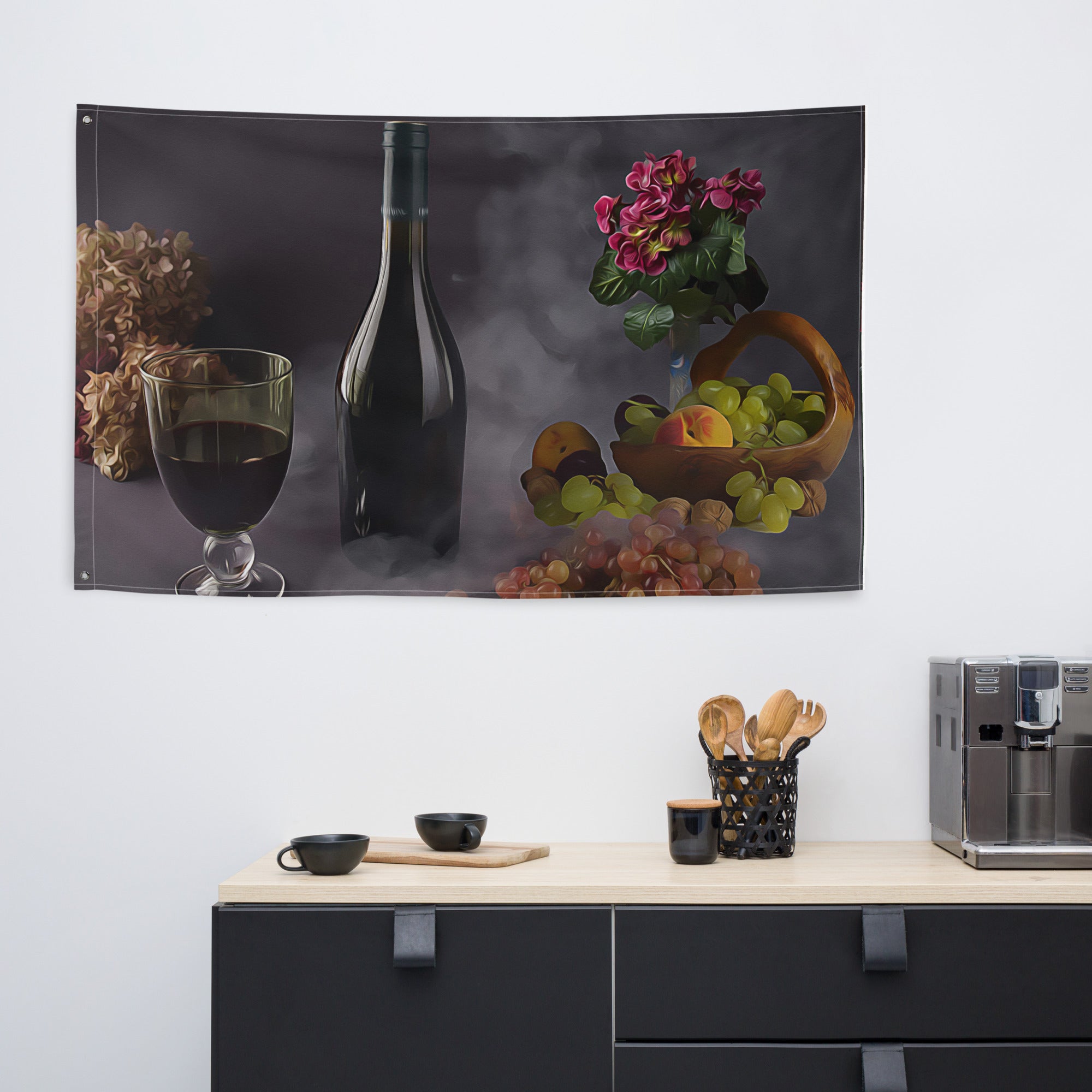 Still Life Wine Painting Flag Tapestry-4