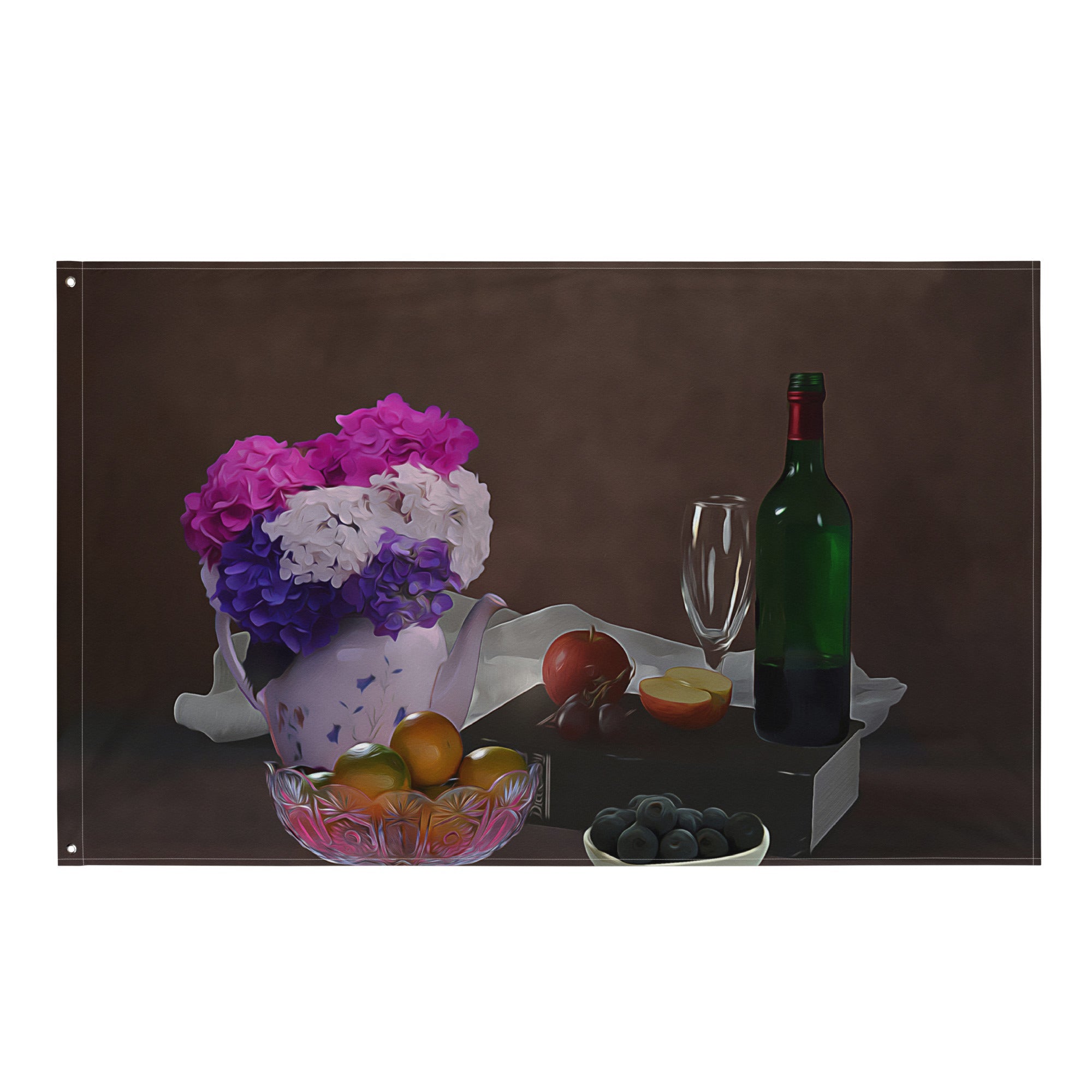 Still Life Wine Painting 2 Flag Tapestry-0
