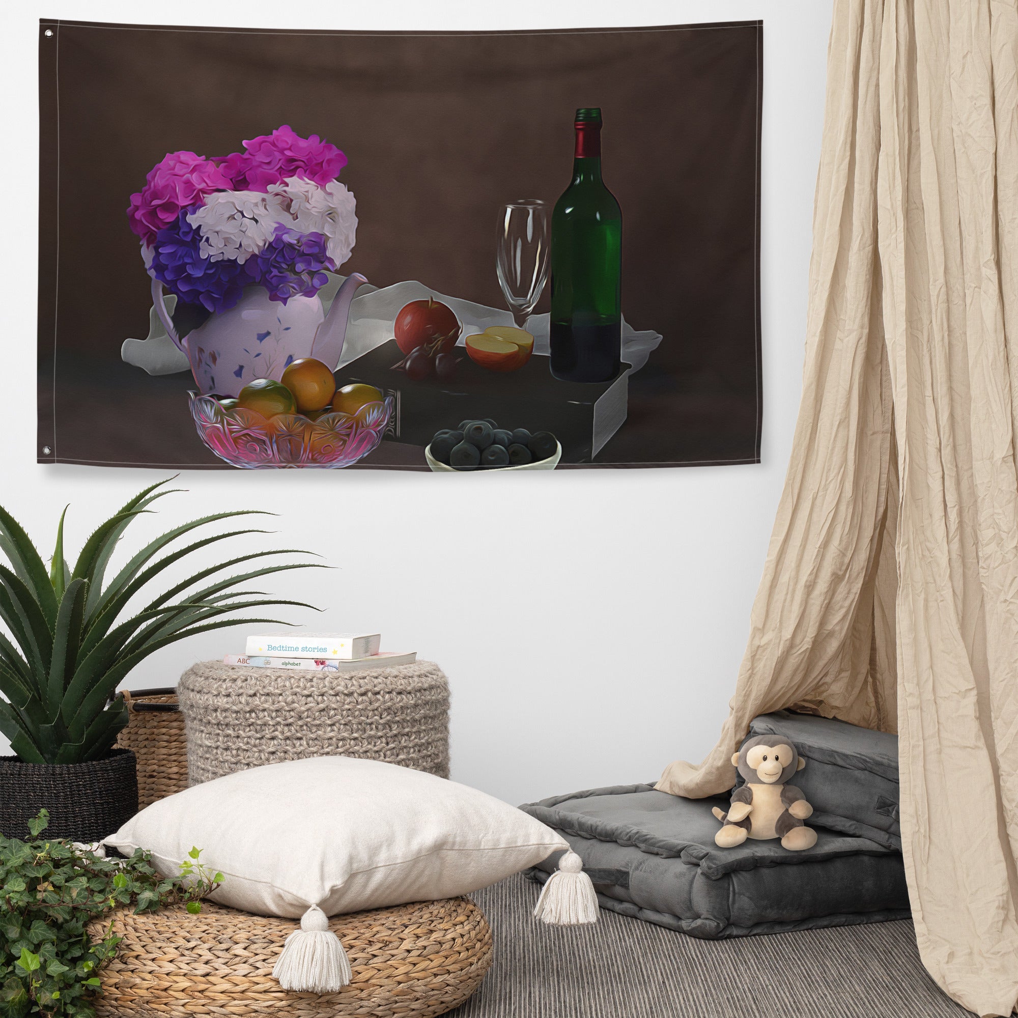 Still Life Wine Painting 2 Flag Tapestry-4