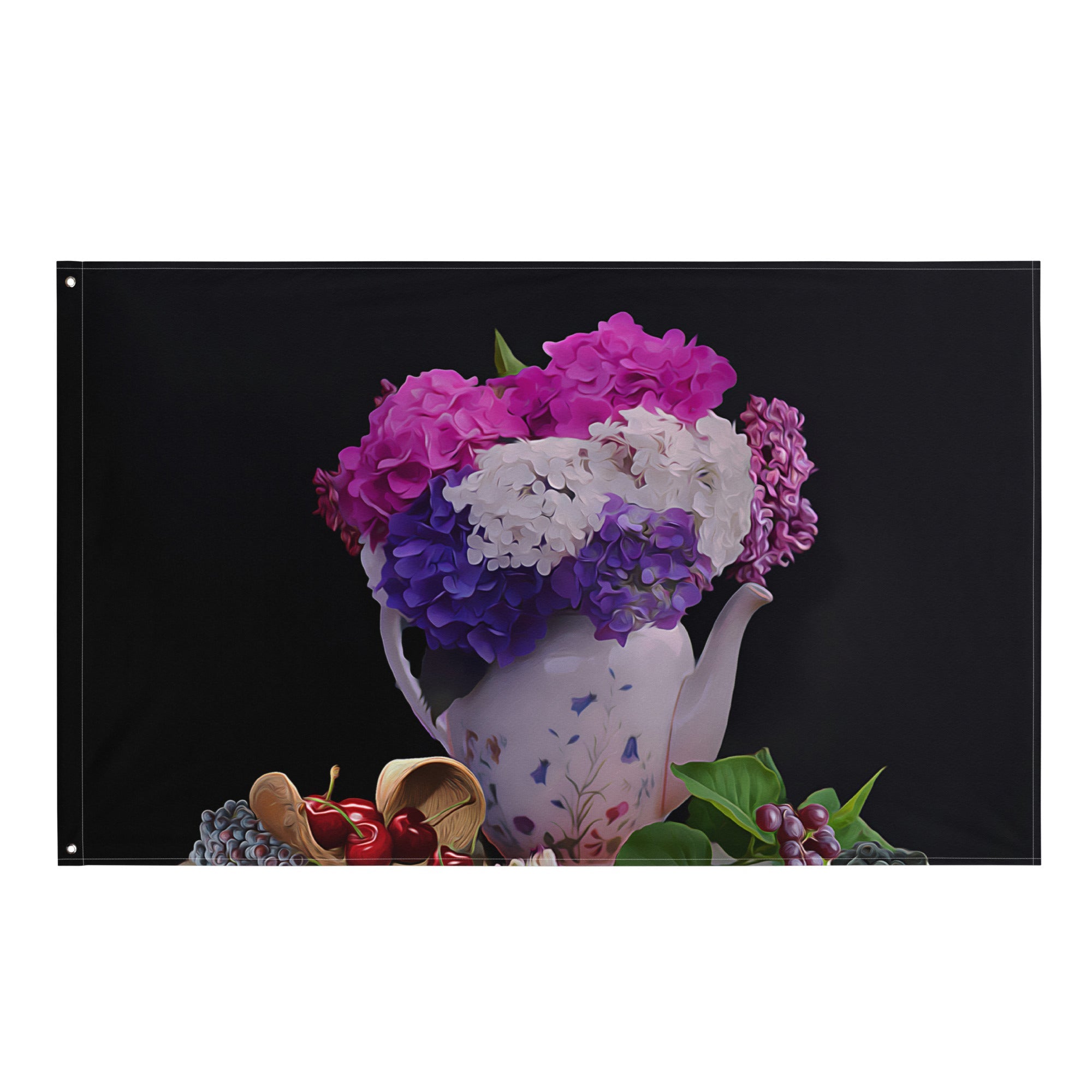 Blue And Pink Still Life Painting Flag Tapestry-0