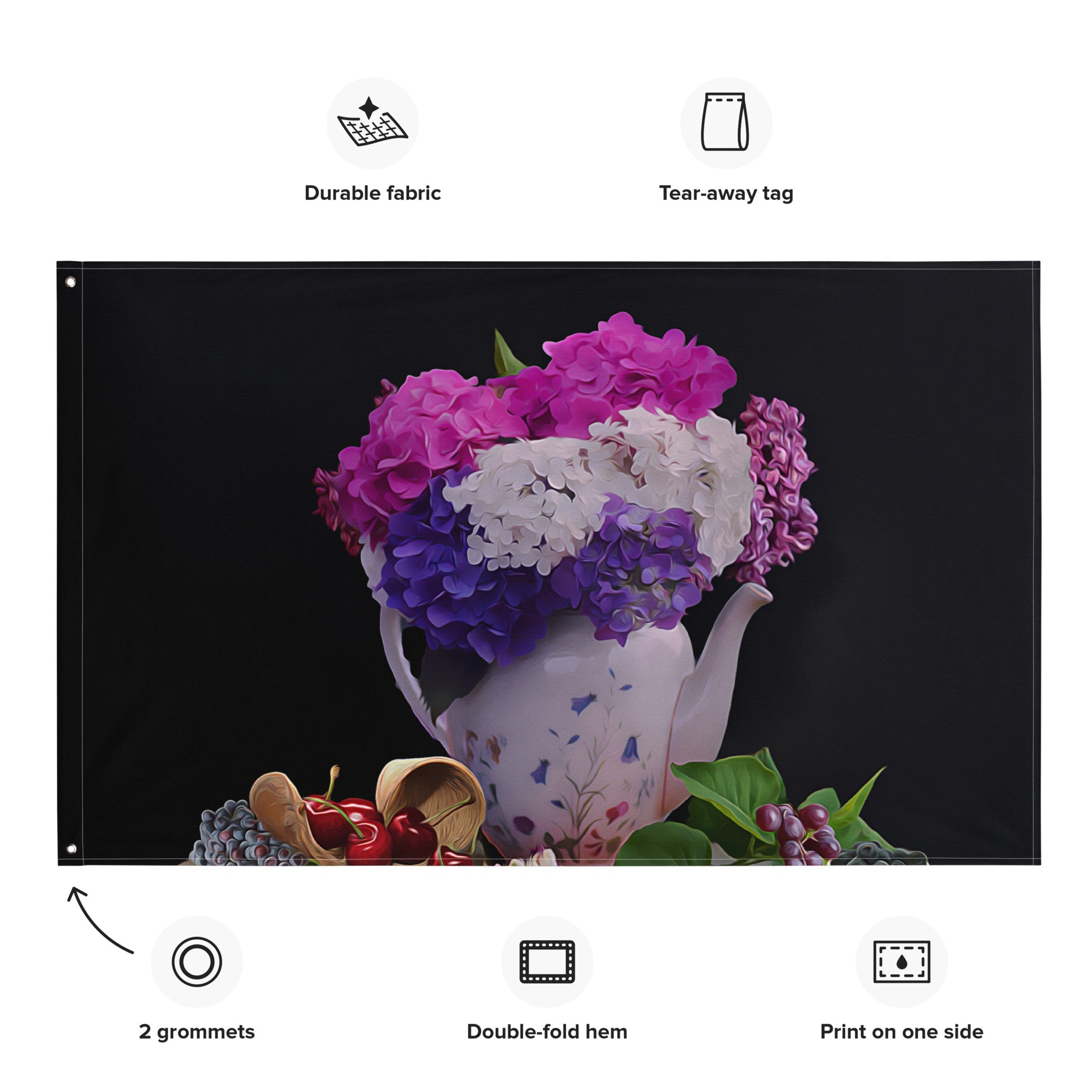 Blue And Pink Still Life Painting Flag Tapestry-1