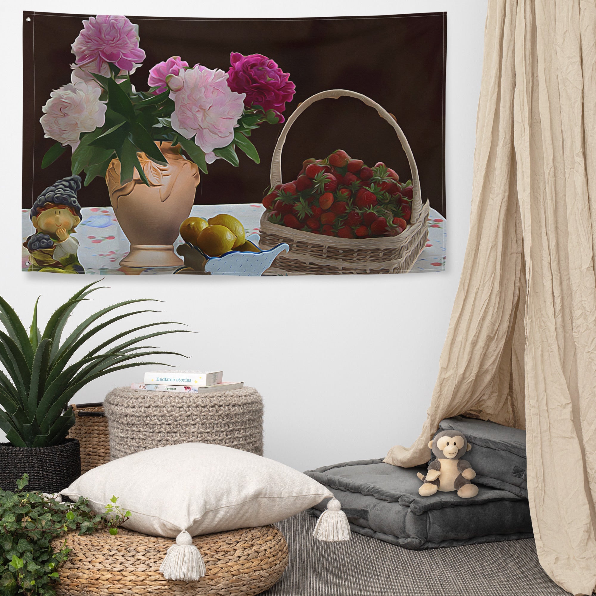 Still Life  Strawbery Painting Flag Tapestry-4