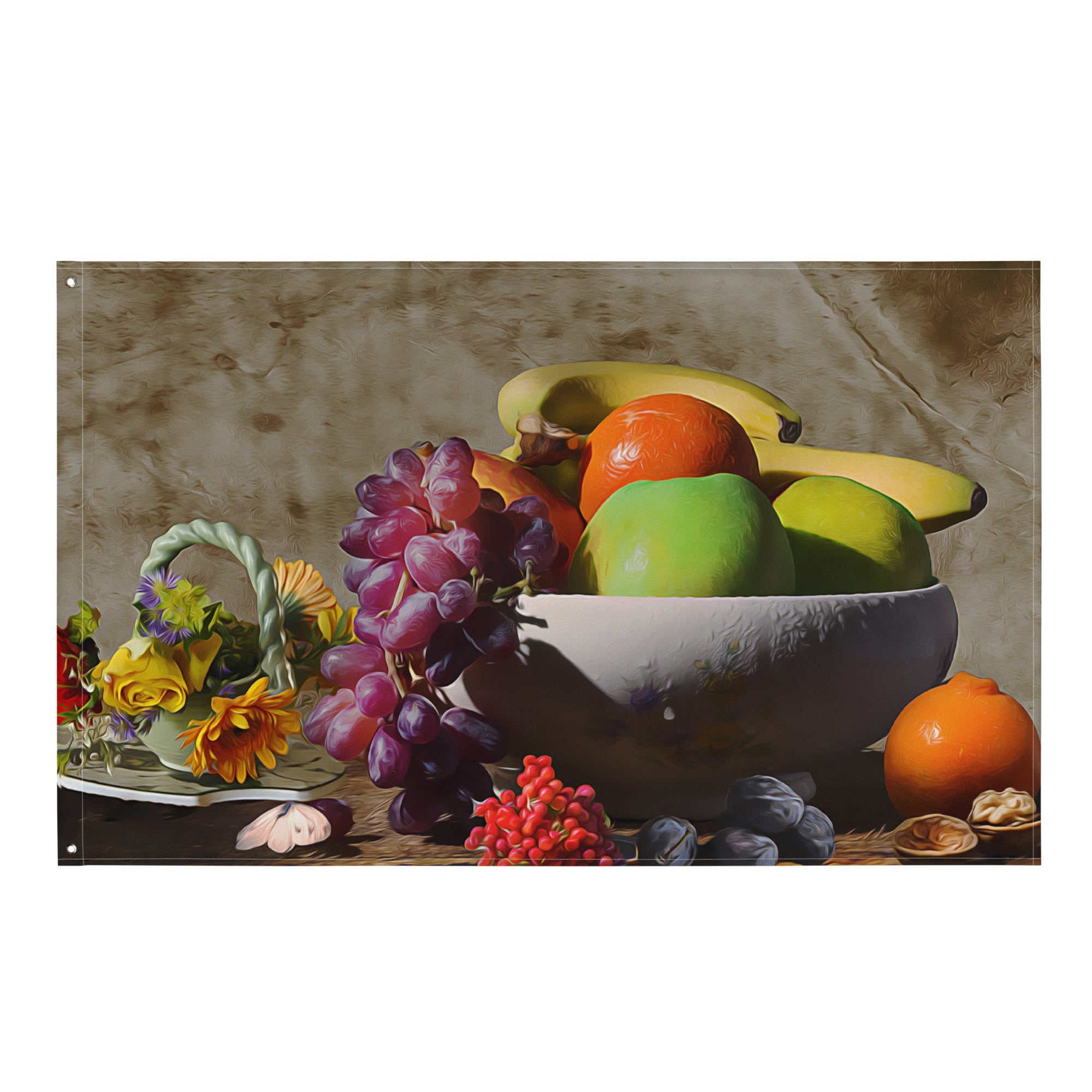 Fruit Bowl Still Life Painting Flag Tapestry-0