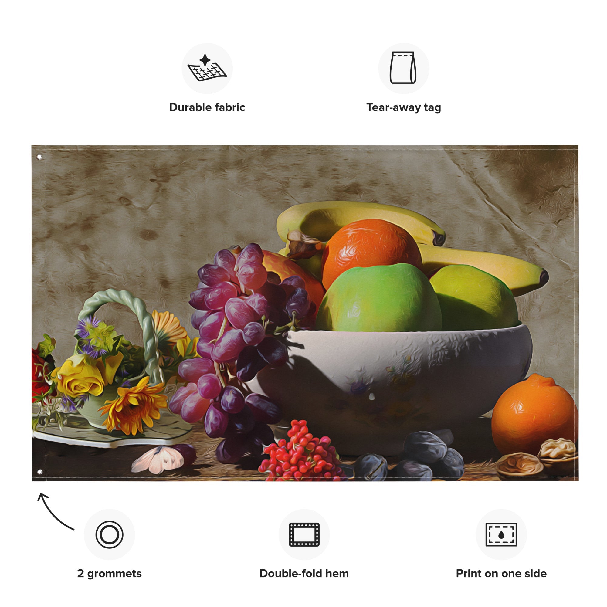 Fruit Bowl Still Life Painting Flag Tapestry-1