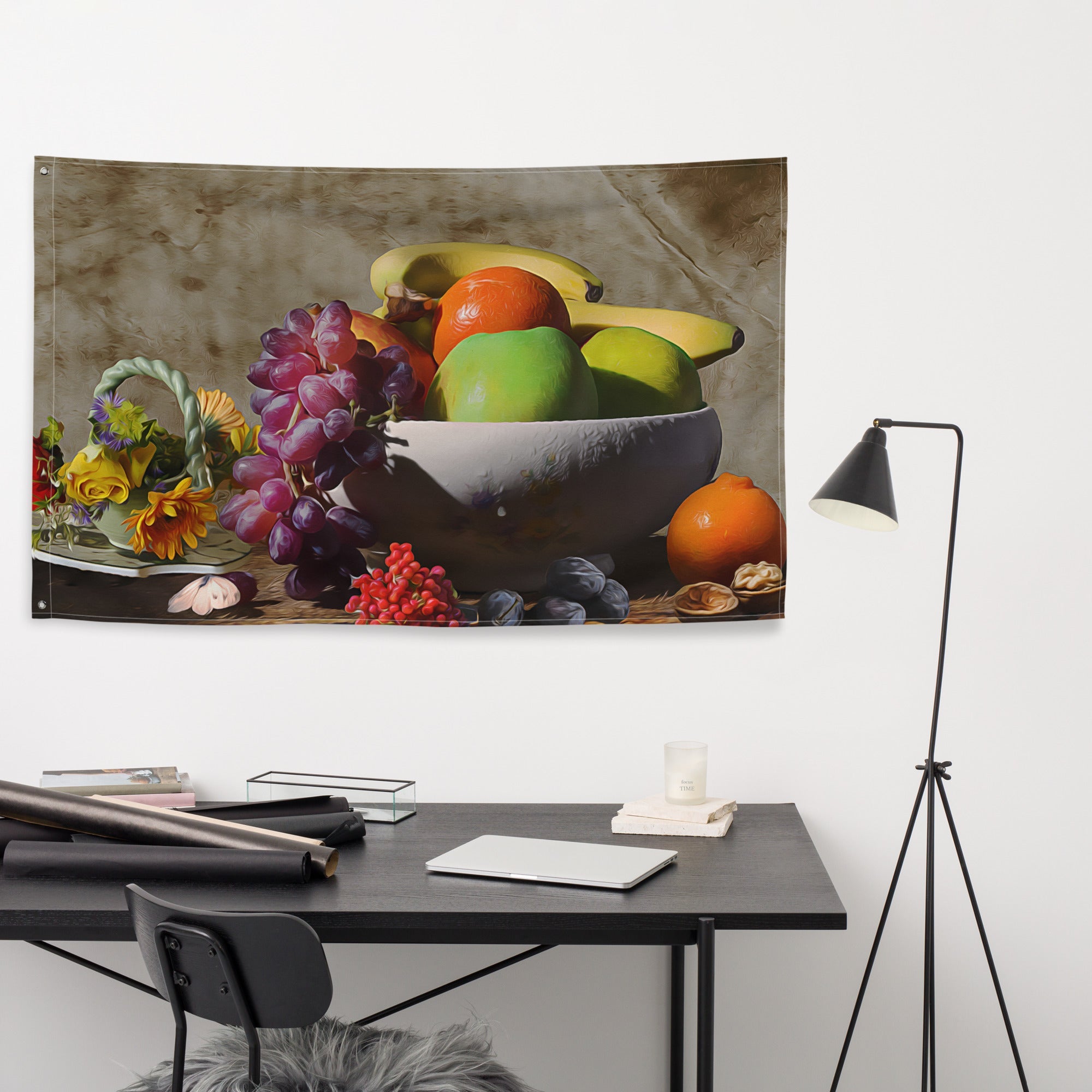 Fruit Bowl Still Life Painting Flag Tapestry-3