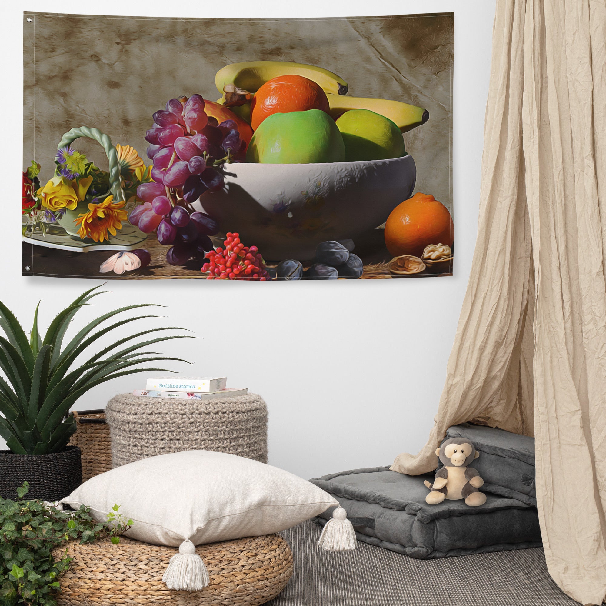 Fruit Bowl Still Life Painting Flag Tapestry-4