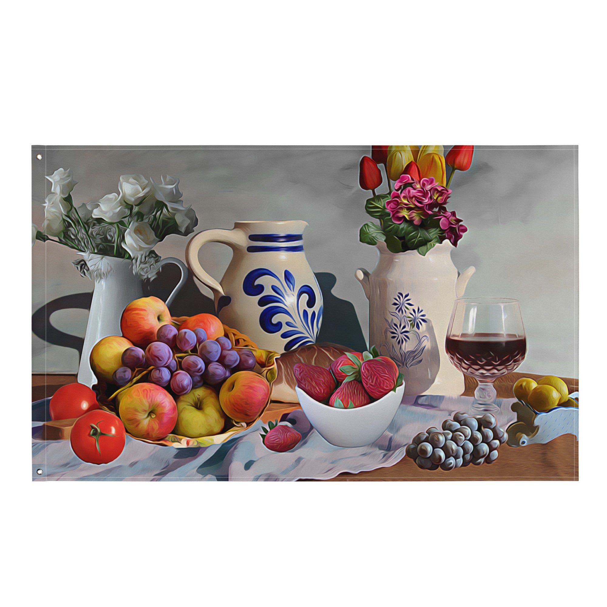 Still Life Grapes Painting Flag Tapestry-0