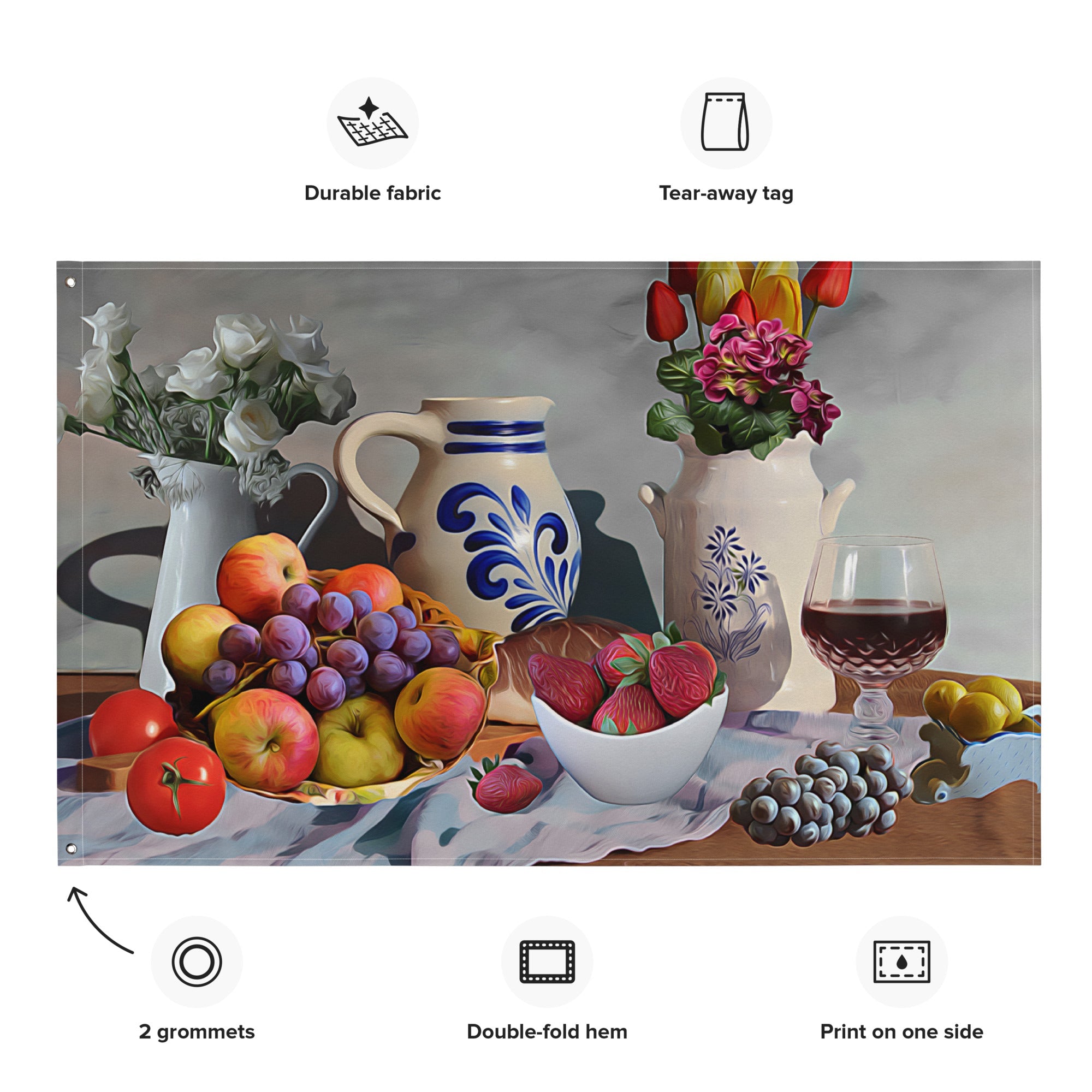 Still Life Grapes Painting Flag Tapestry-1