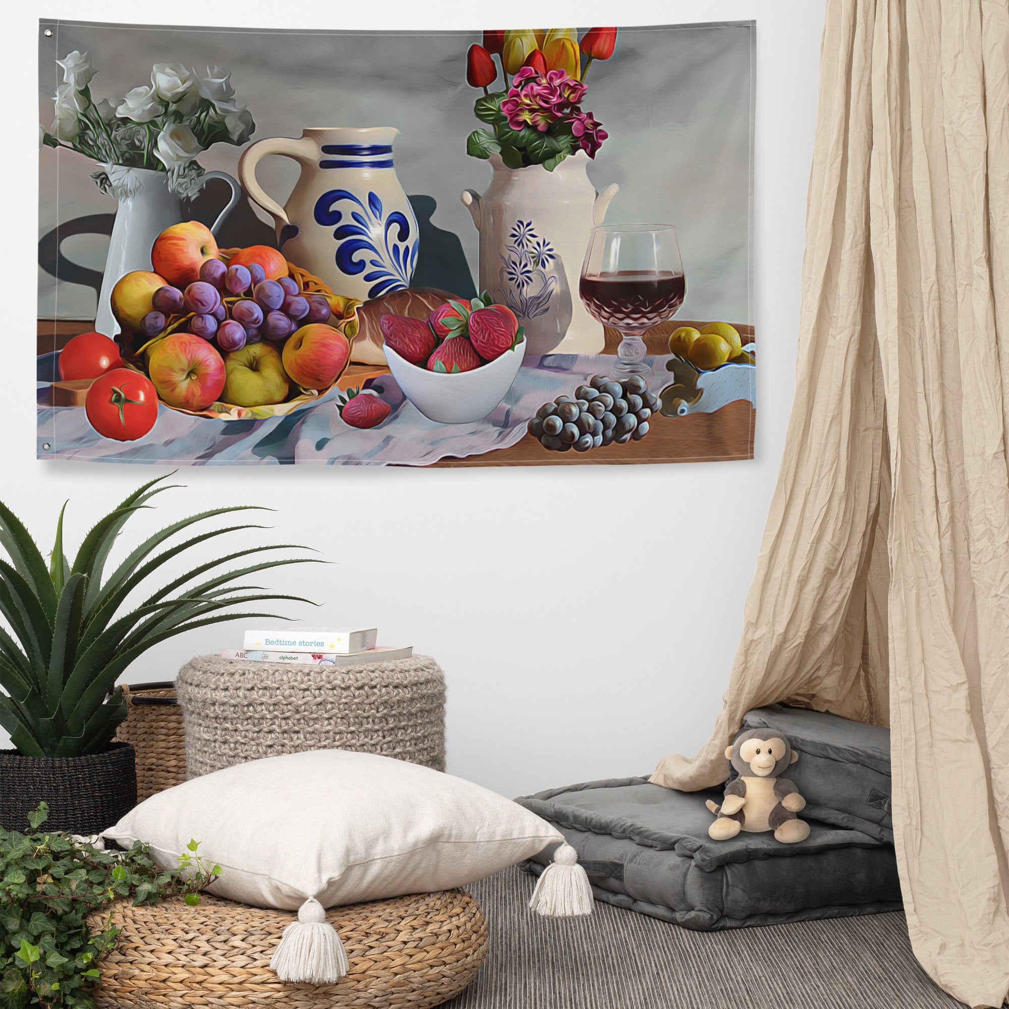 Still Life Grapes Painting Flag Tapestry-4