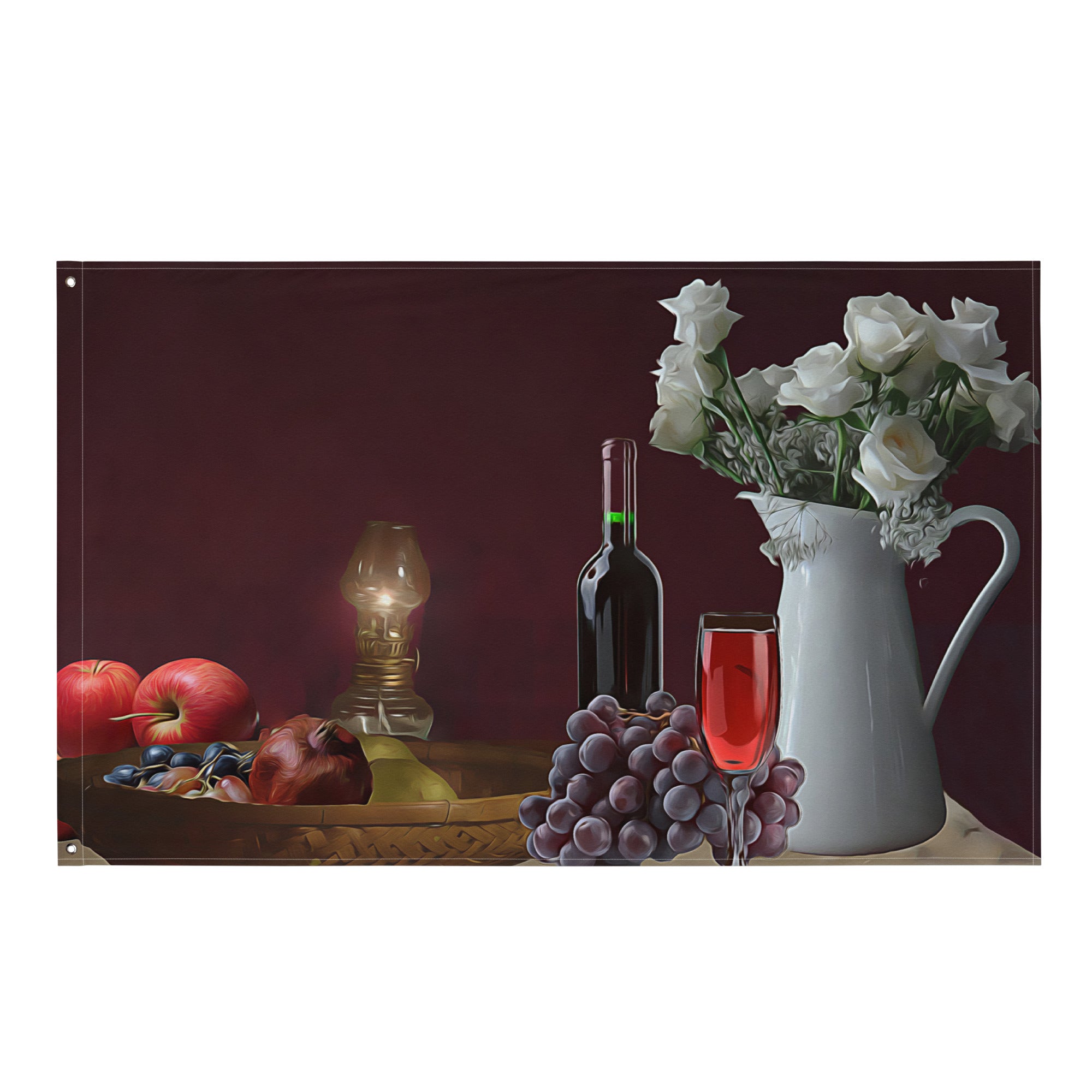 Still Life Wine Painting 4 Flag Tapestry-0
