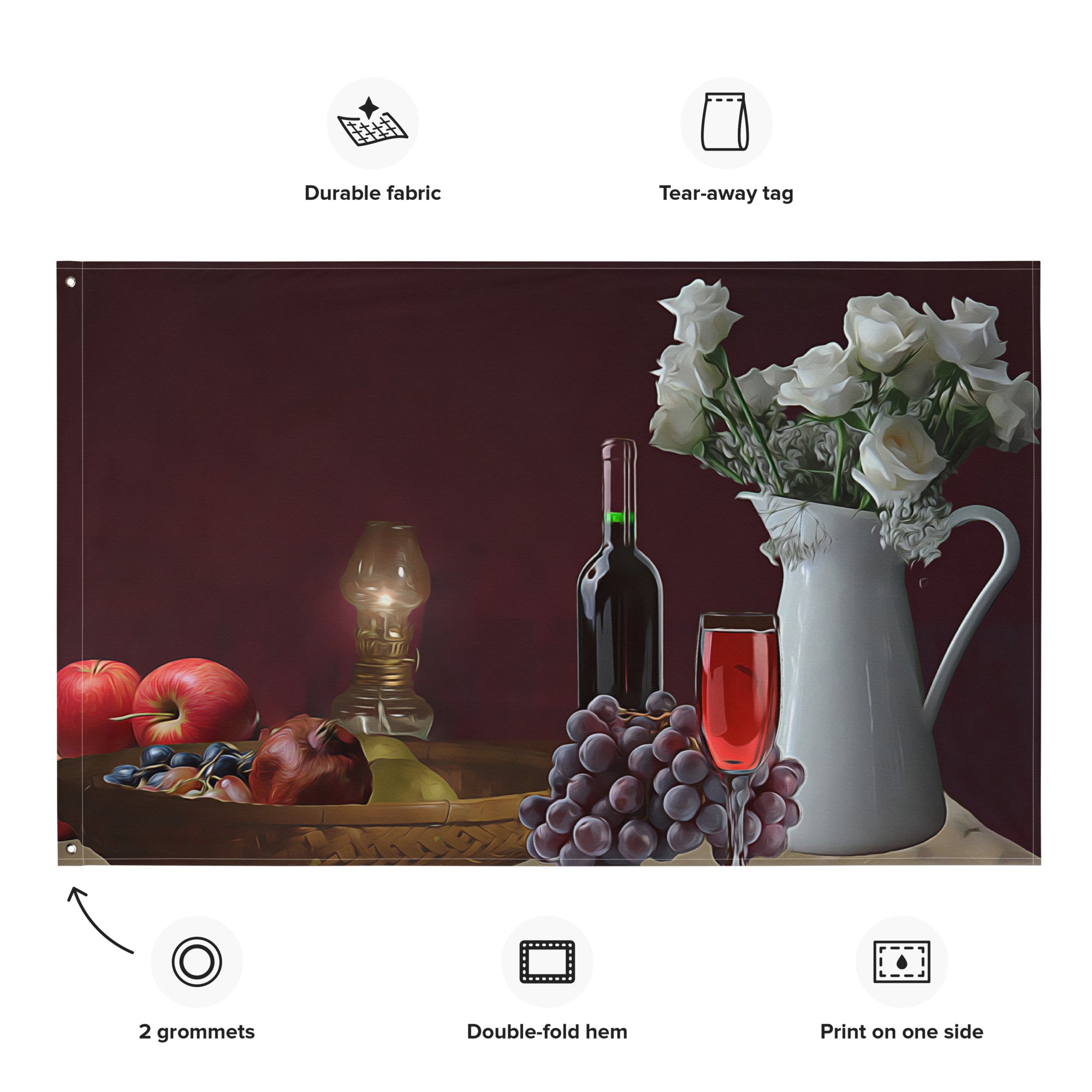 Still Life Wine Painting 4 Flag Tapestry-1