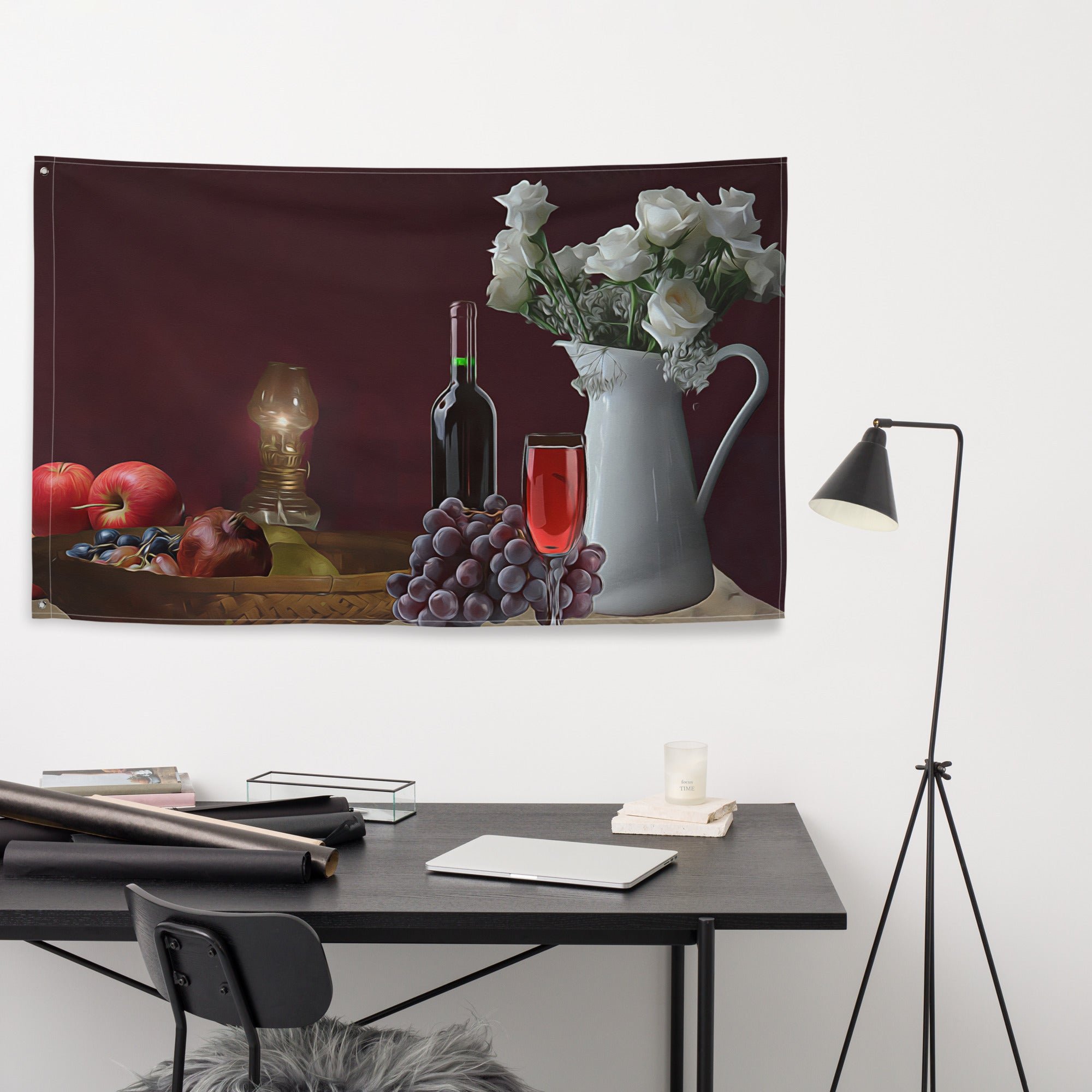 Still Life Wine Painting 4 Flag Tapestry-3