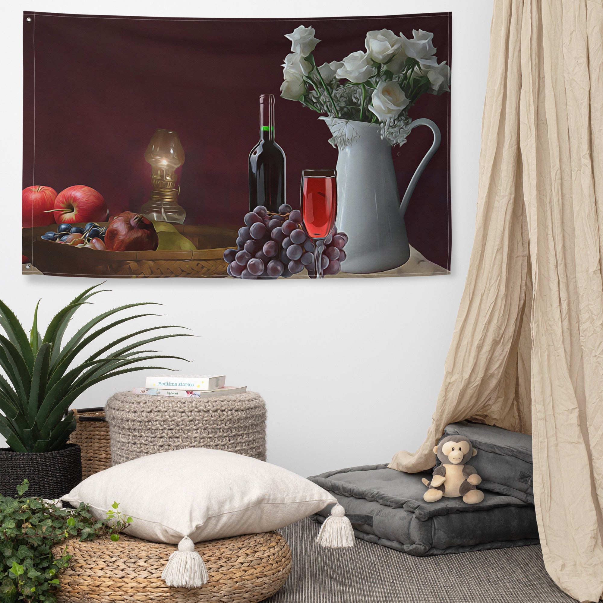 Still Life Wine Painting 4 Flag Tapestry-4