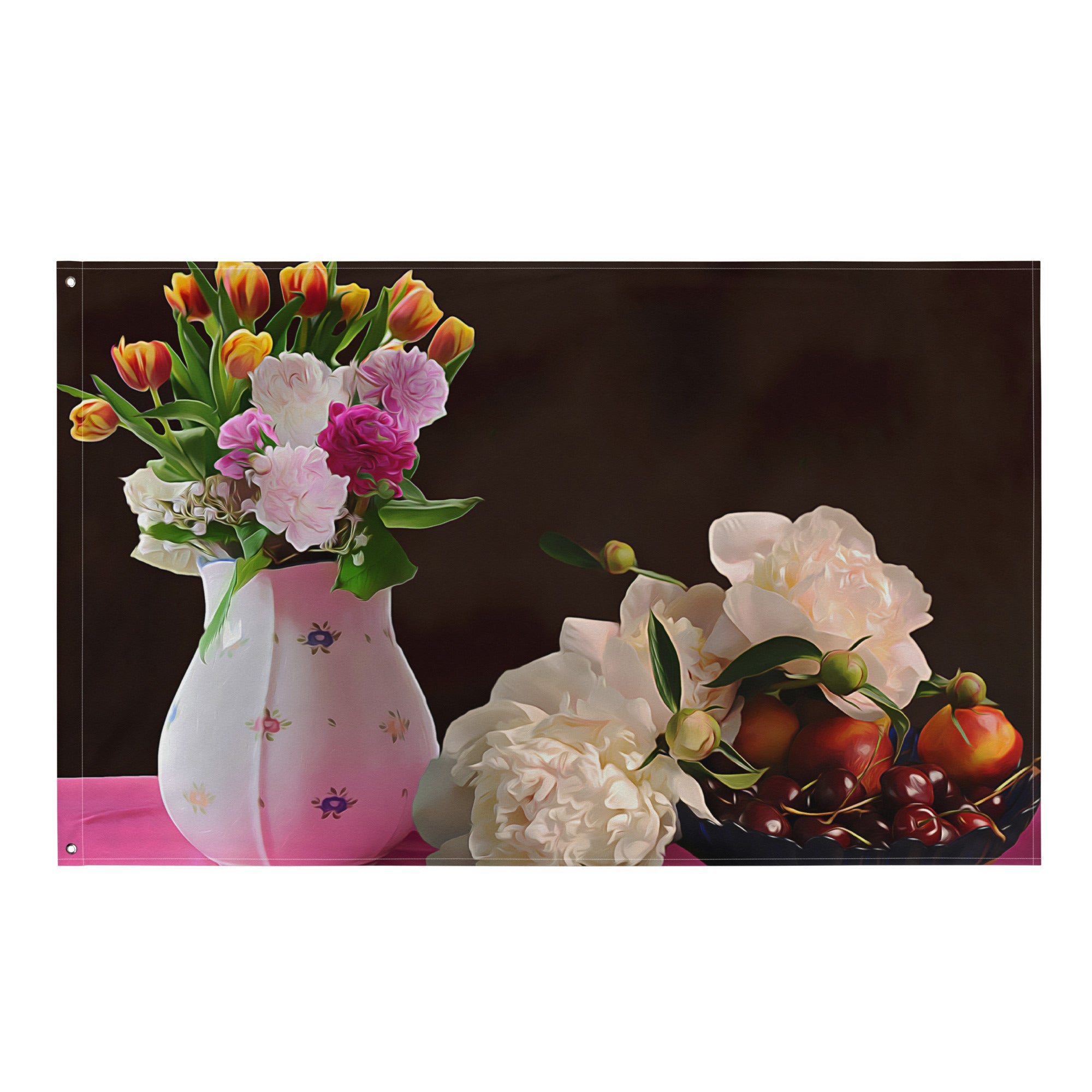 Flower Vase Still Life Painting Flag Tapestry-0