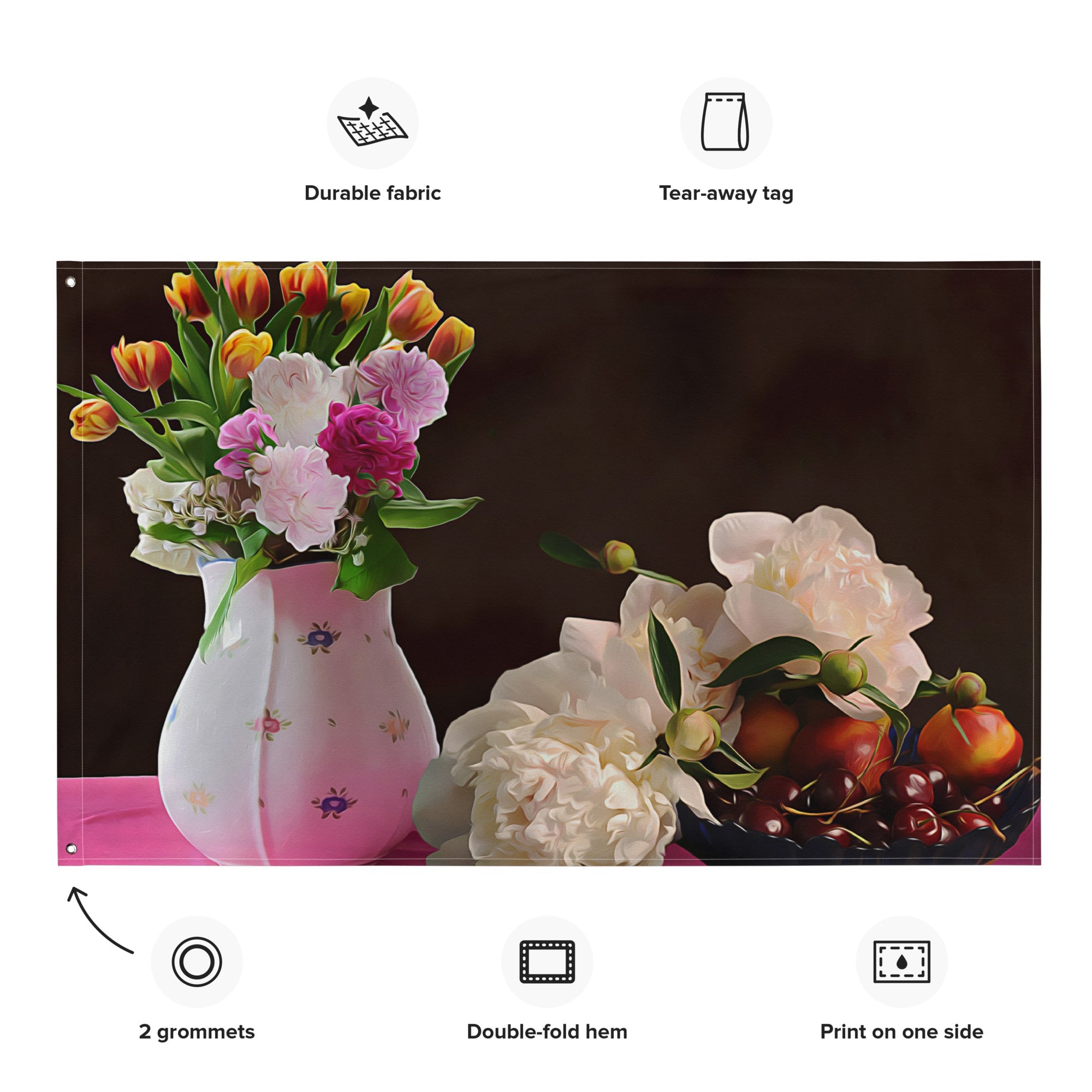 Flower Vase Still Life Painting Flag Tapestry-1