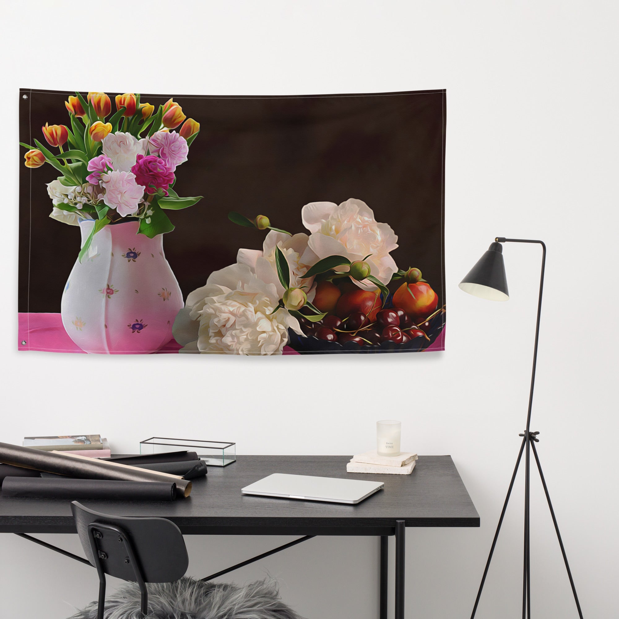 Flower Vase Still Life Painting Flag Tapestry-3