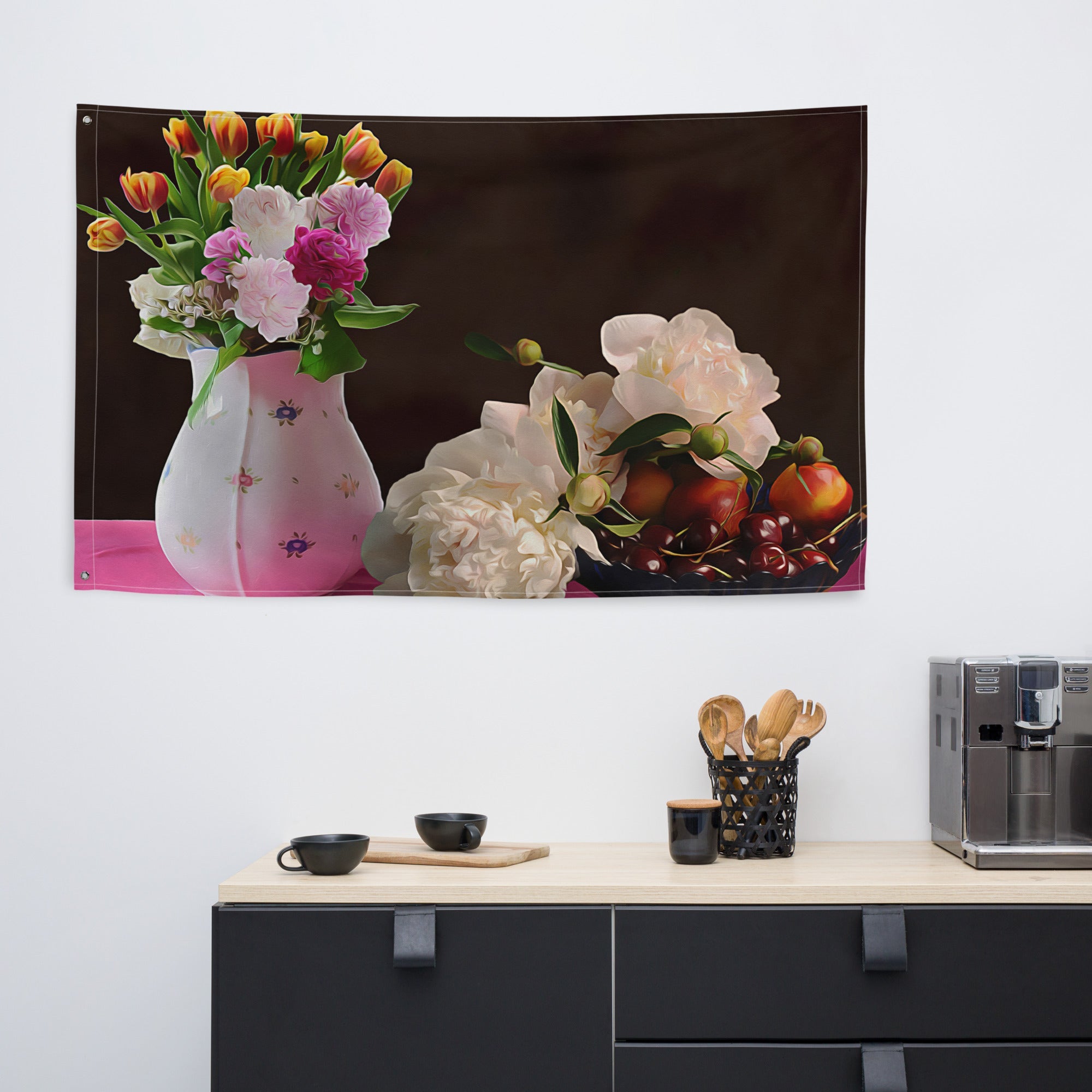 Flower Vase Still Life Painting Flag Tapestry-4
