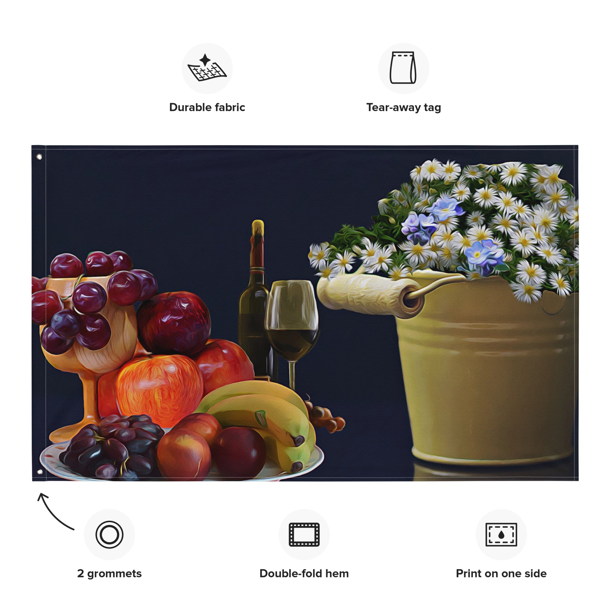 Wine Still Life Painting Flag Tapestry-1