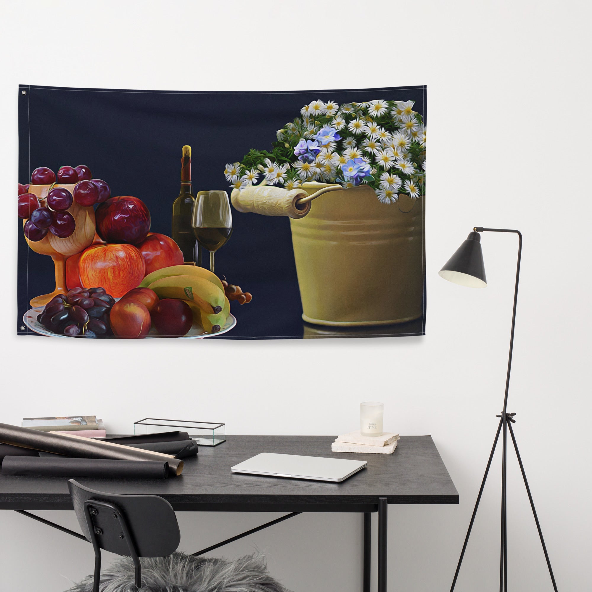 Wine Still Life Painting Flag Tapestry-3