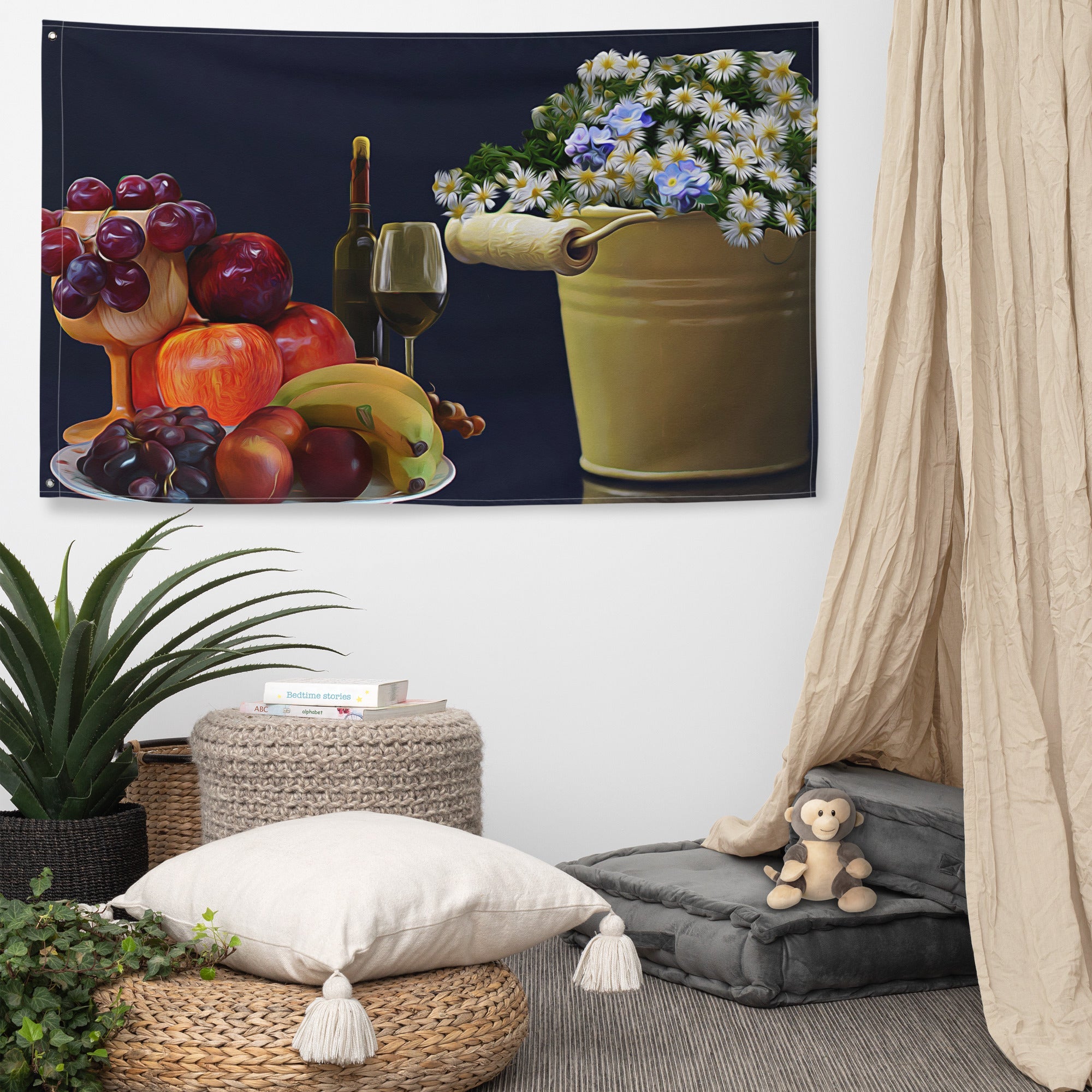 Wine Still Life Painting Flag Tapestry-4