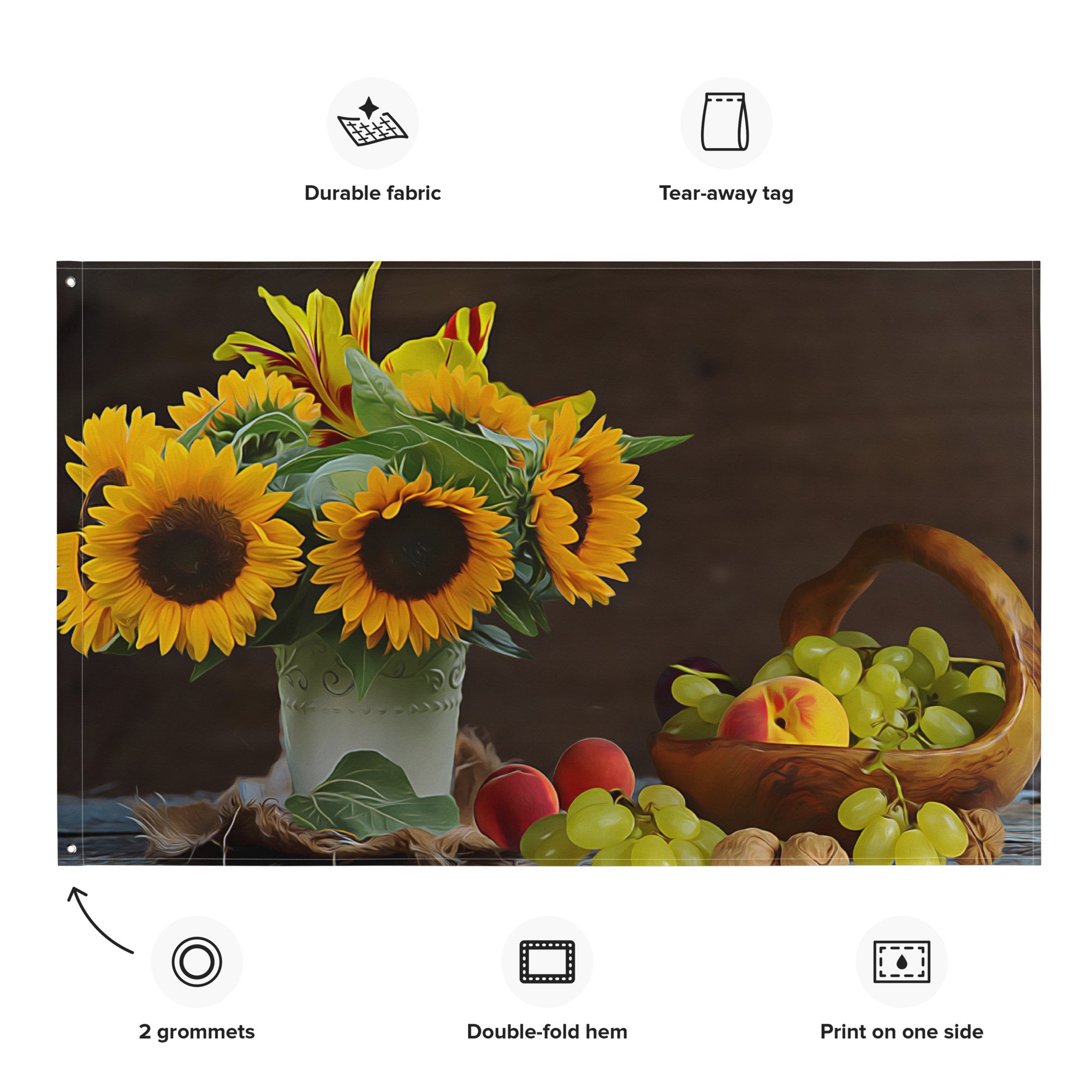 Sunflower Still Life Painting Flag Tapestry-1