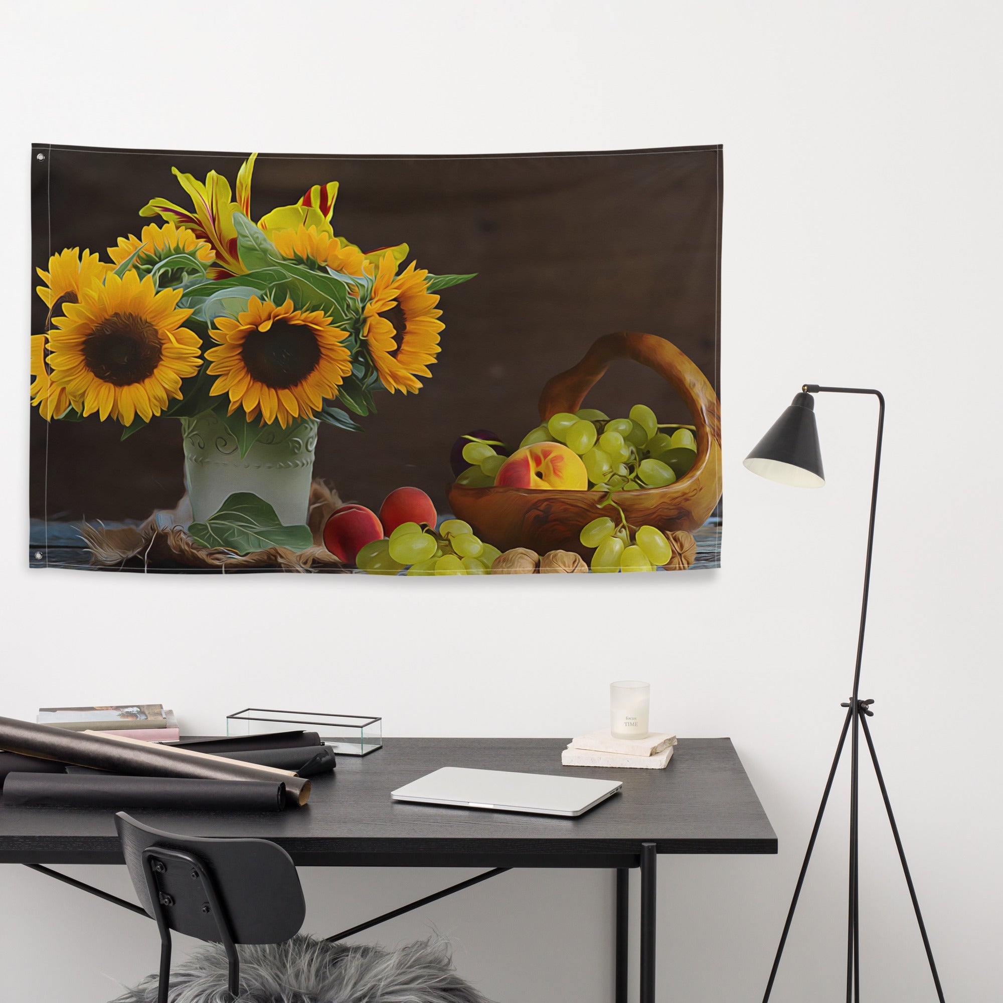 Sunflower Still Life Painting Flag Tapestry-3