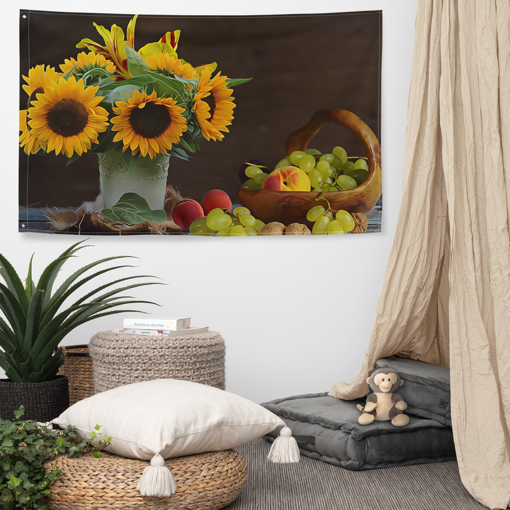Sunflower Still Life Painting Flag Tapestry-4