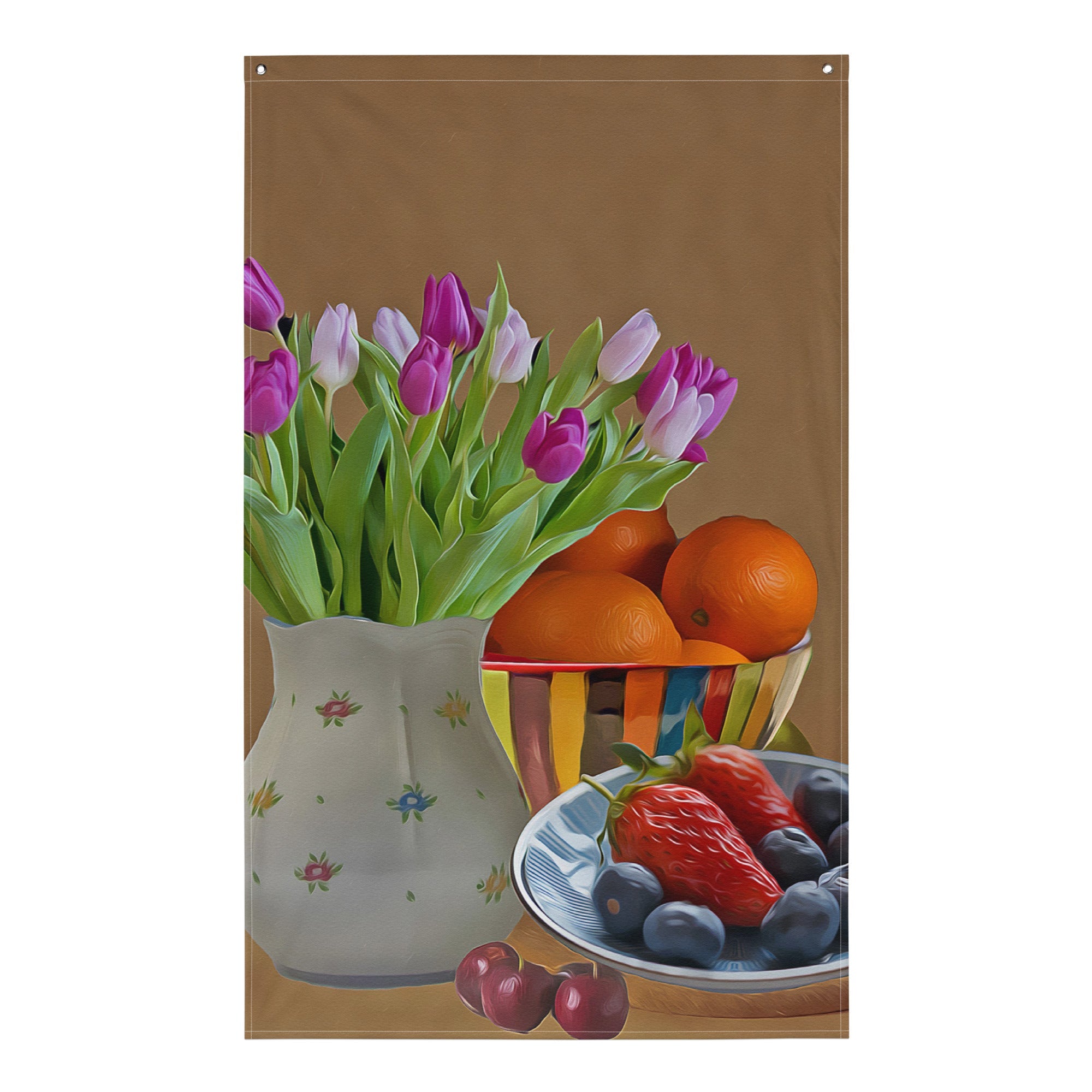 Flower Plate Still Life Painting Flag Tapestry-0