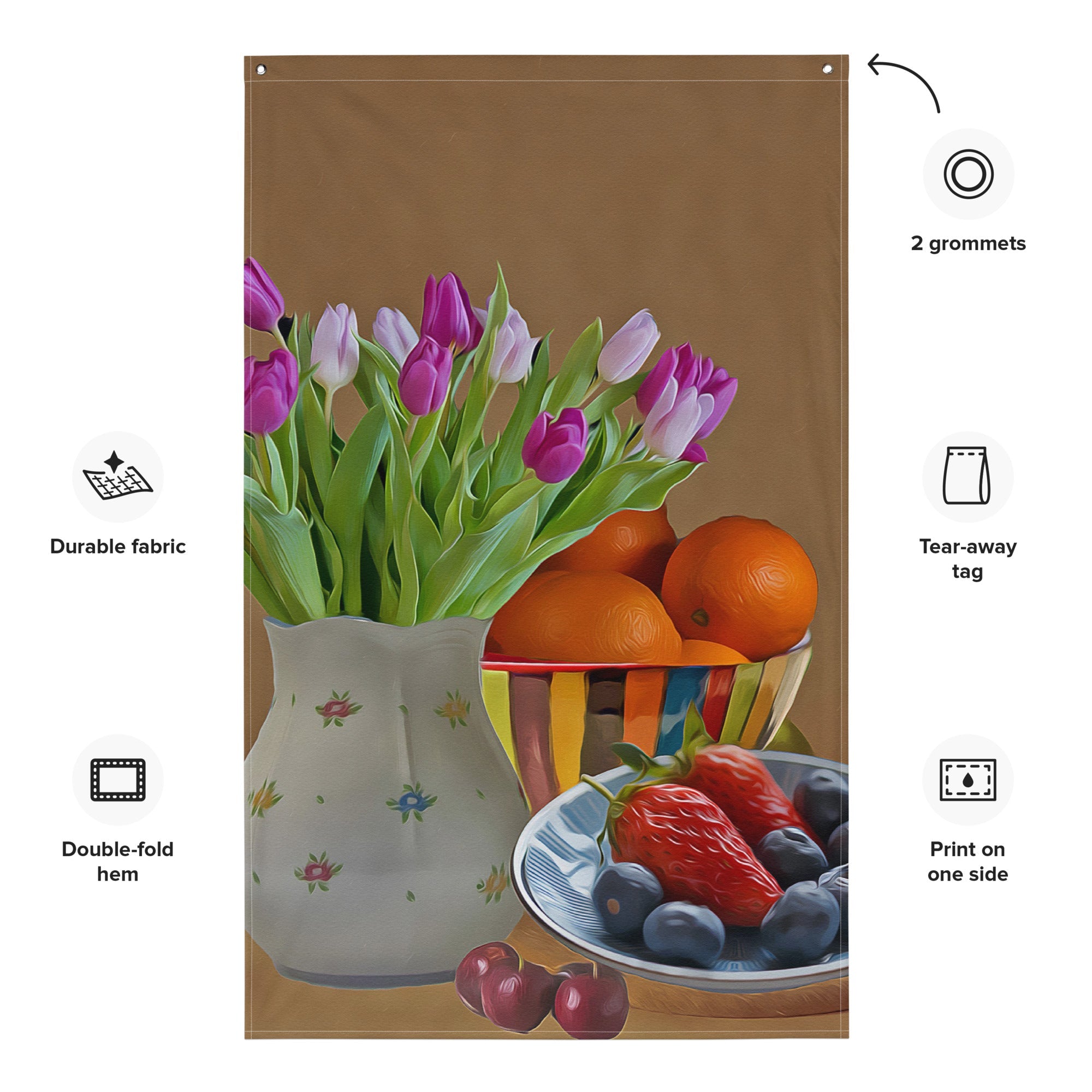 Flower Plate Still Life Painting Flag Tapestry-1