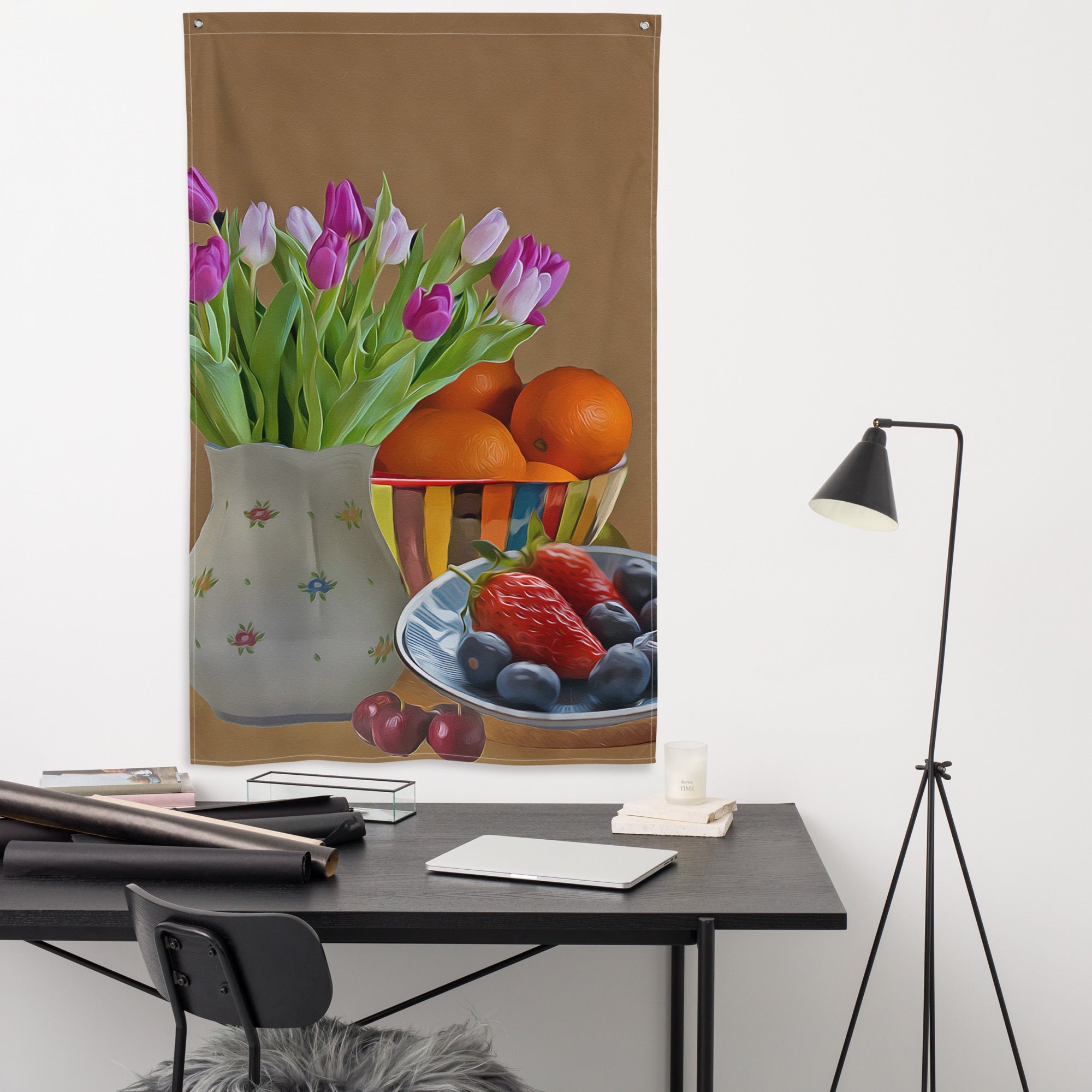 Flower Plate Still Life Painting Flag Tapestry-3